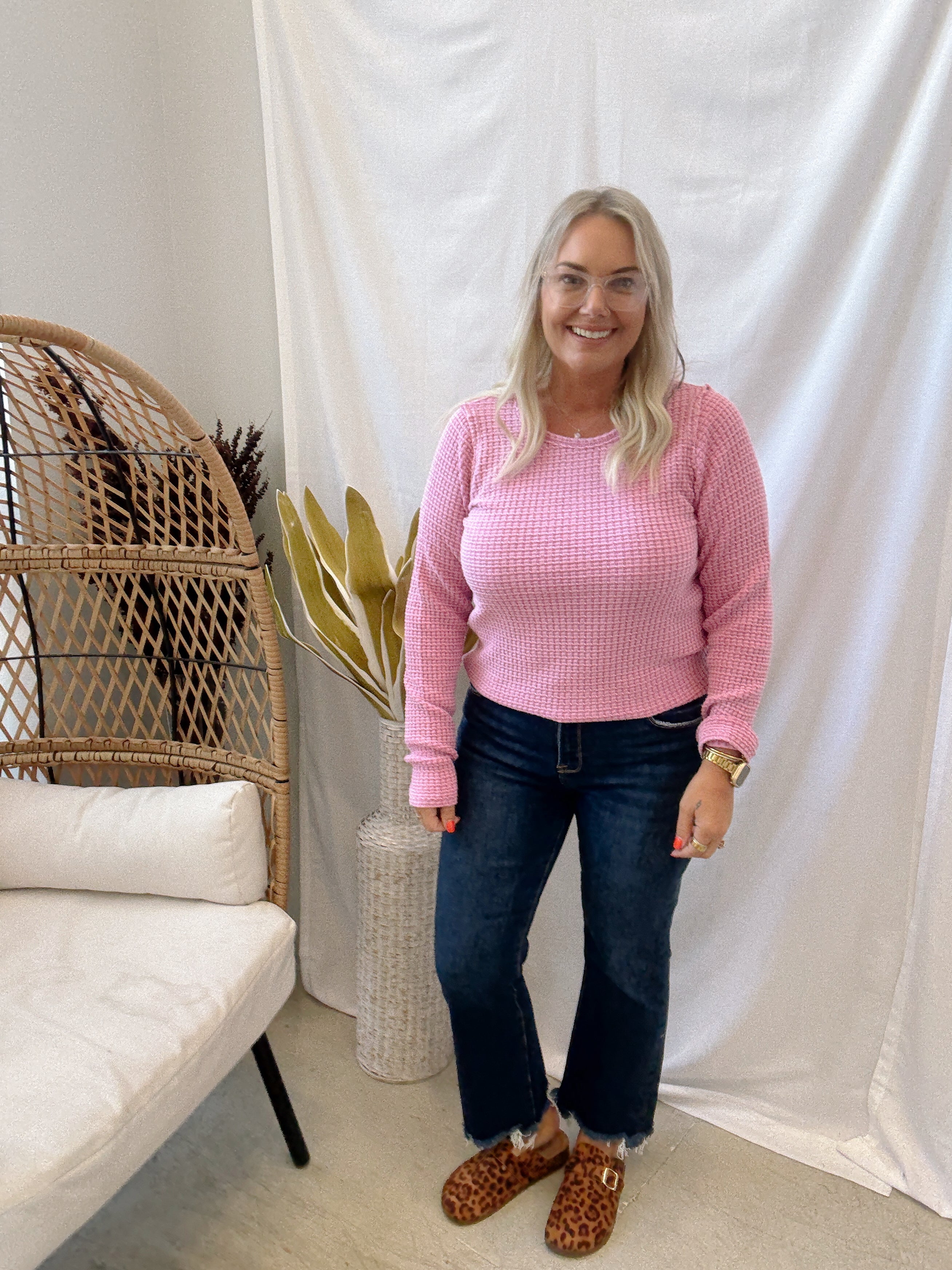 Mono B Waffle Knit Top-Orchid-Long Sleeve Tops-mono b-The Silo Boutique, Women's Fashion Boutique Located in Warren and Grand Forks North Dakota