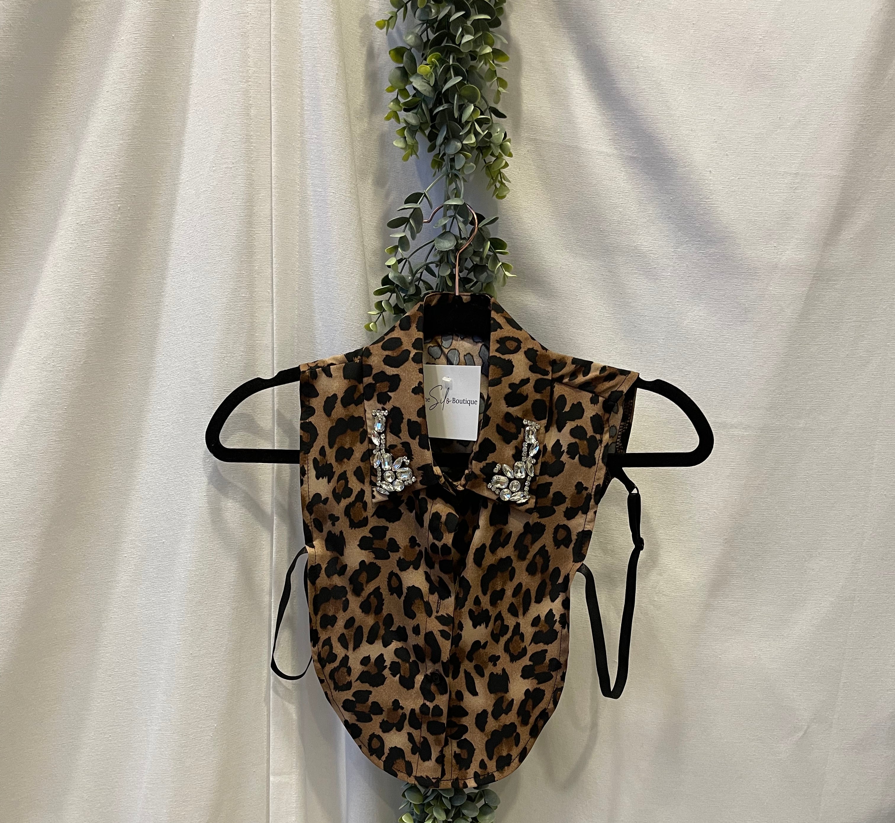 Corporate Collar-Leopard with Gems-Short Sleeve Tops-Summer Tees-The Silo Boutique, Women's Fashion Boutique Located in Warren and Grand Forks North Dakota