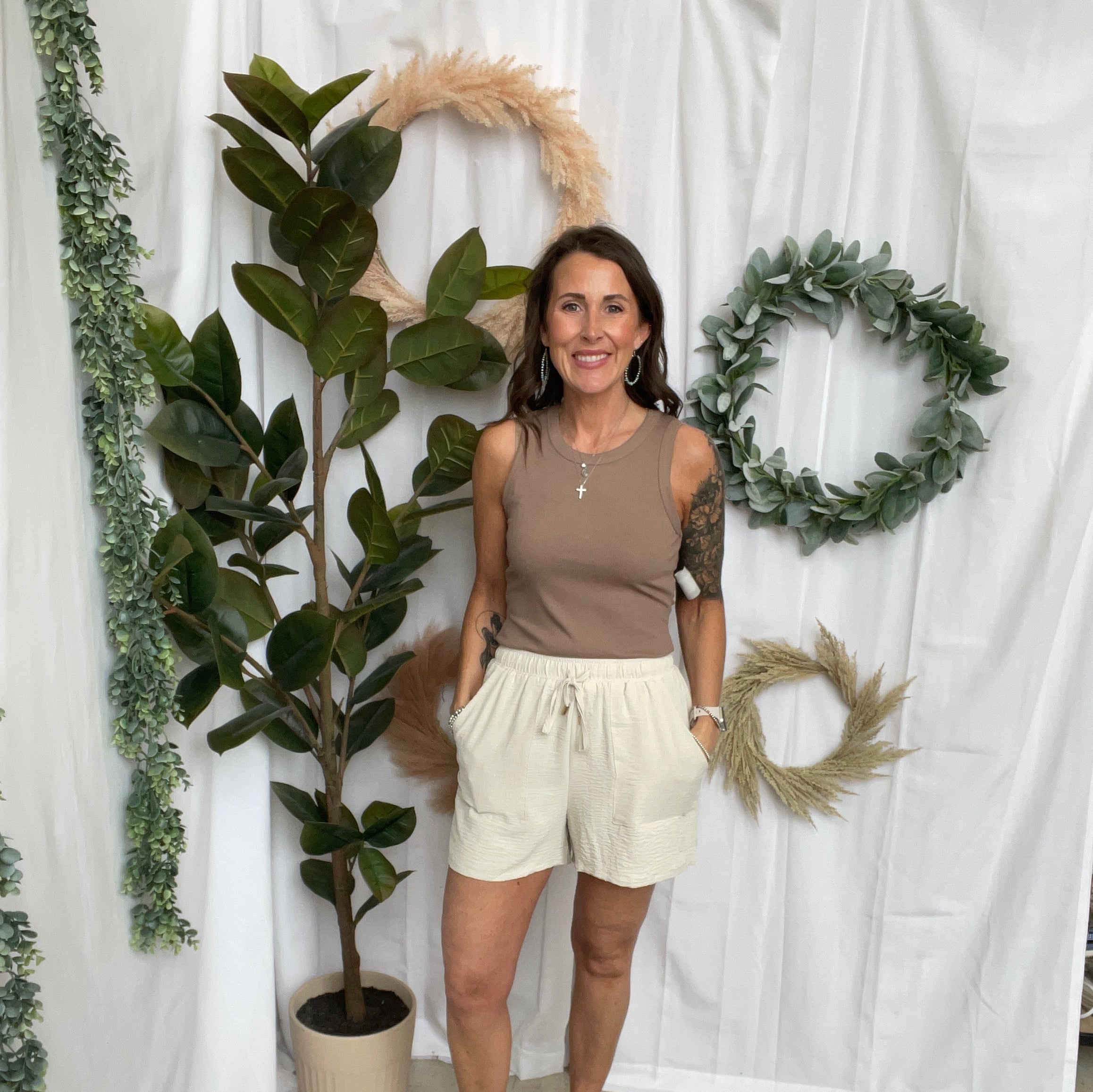 Allie Soft Tie Shorts-Oat-Shorts-allie Rose-The Silo Boutique, Women's Fashion Boutique Located in Warren and Grand Forks North Dakota