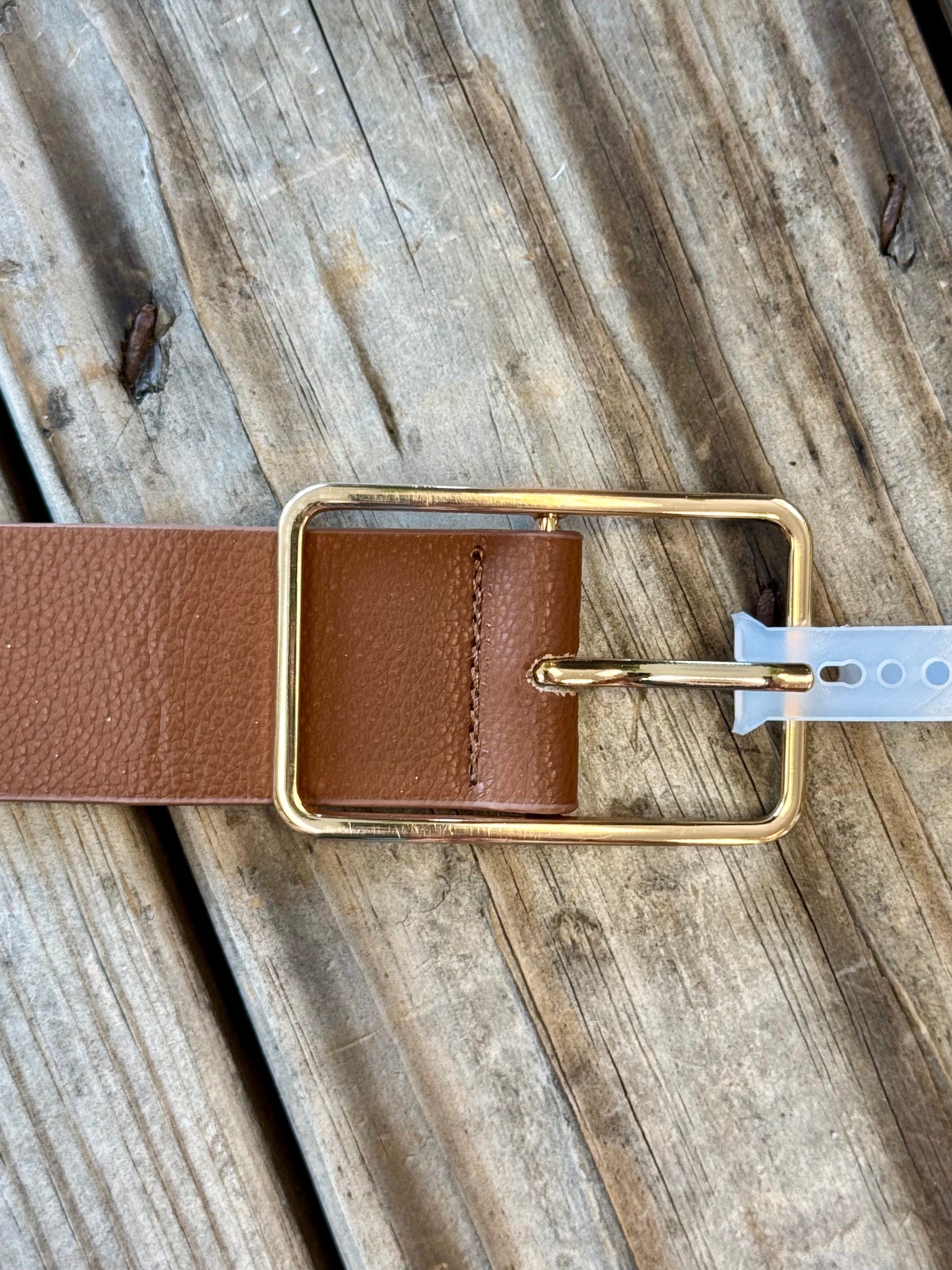 Rectangle Cut Out Buckle Belt-Brown-Belts-Fame-The Silo Boutique, Women's Fashion Boutique Located in Warren and Grand Forks North Dakota