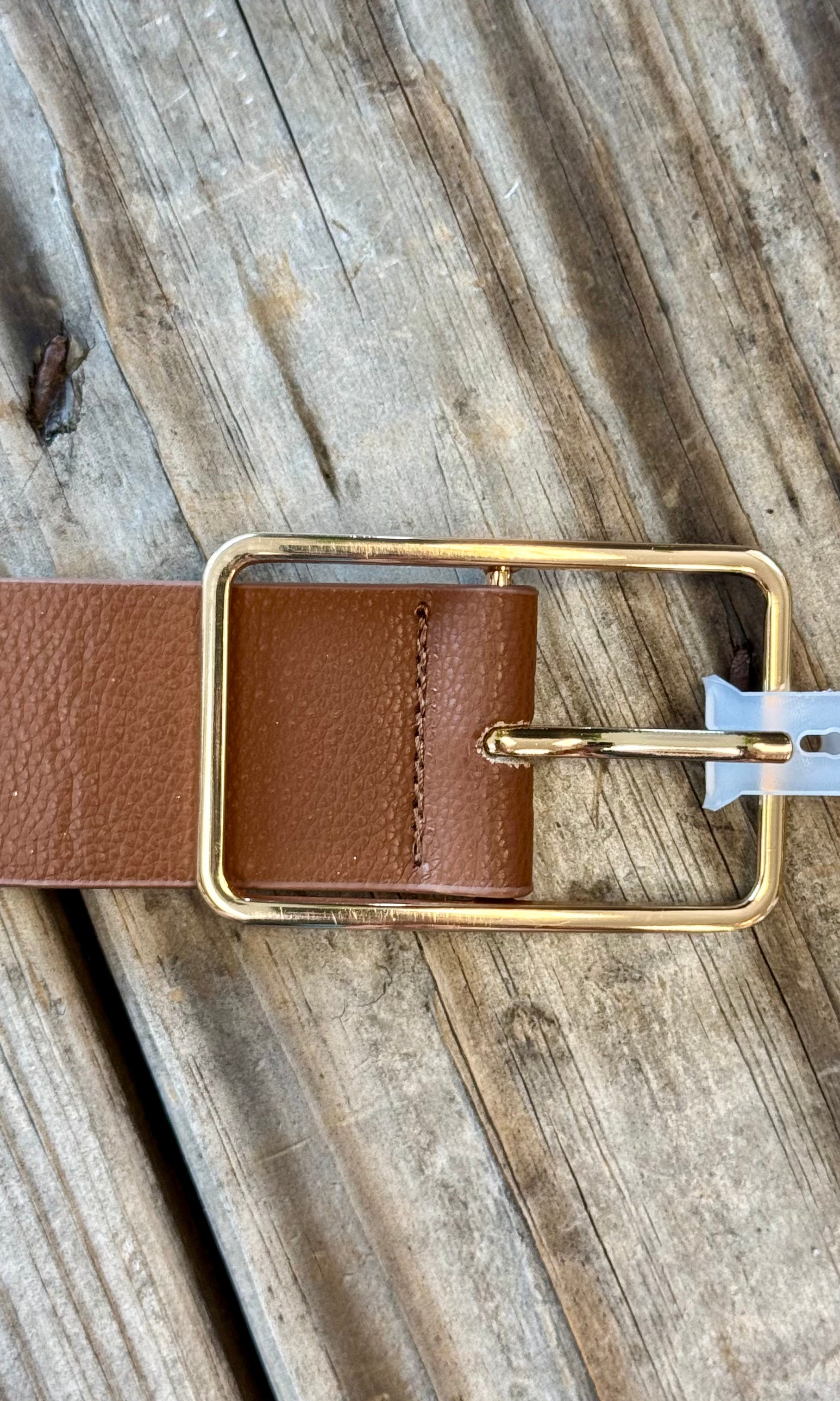 Rectangle Cut Out Buckle Belt-Brown-Belts-Fame-The Silo Boutique, Women's Fashion Boutique Located in Warren and Grand Forks North Dakota