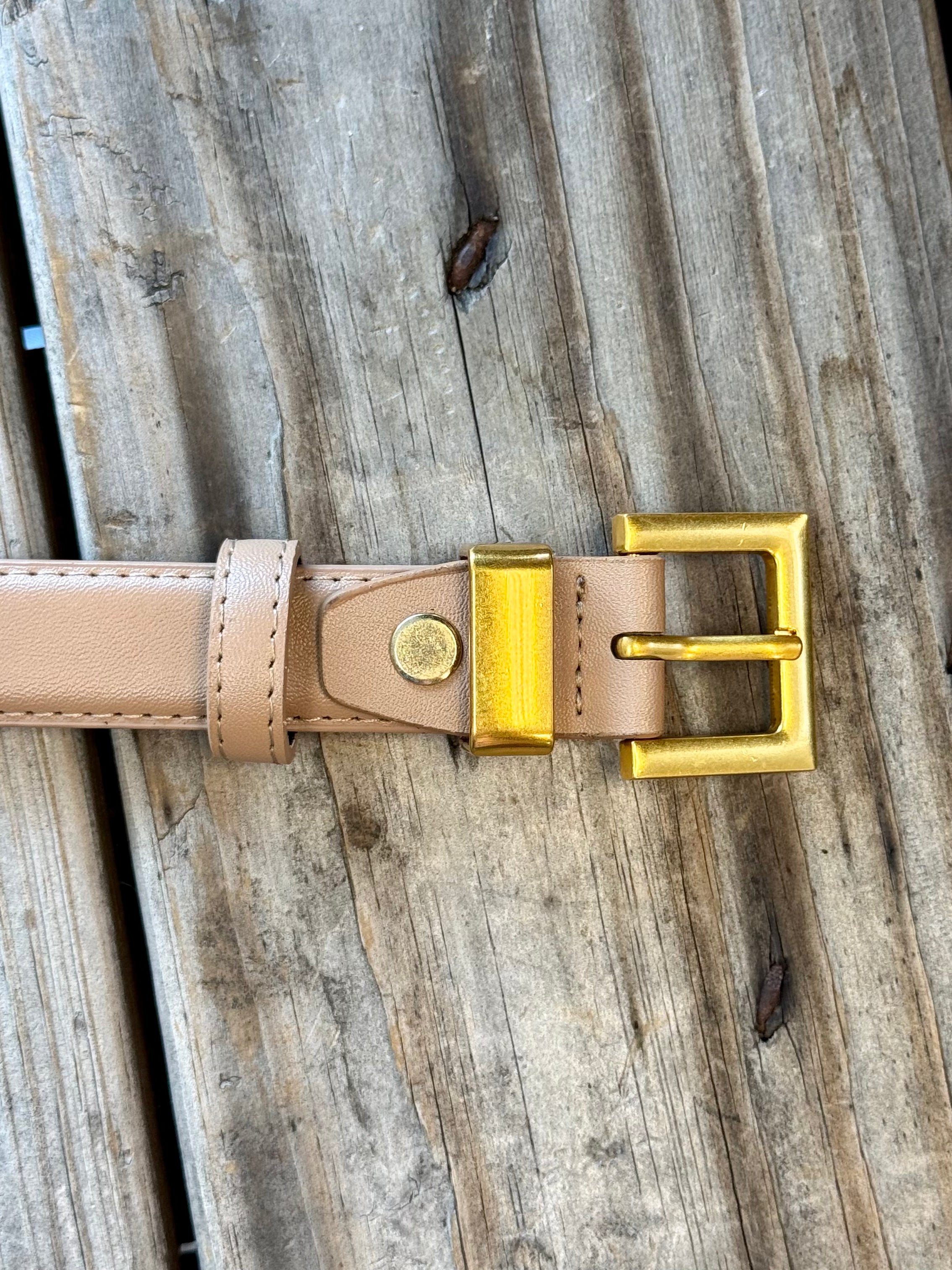Tan Square Leather Belt-Belts-Fame-The Silo Boutique, Women's Fashion Boutique Located in Warren and Grand Forks North Dakota