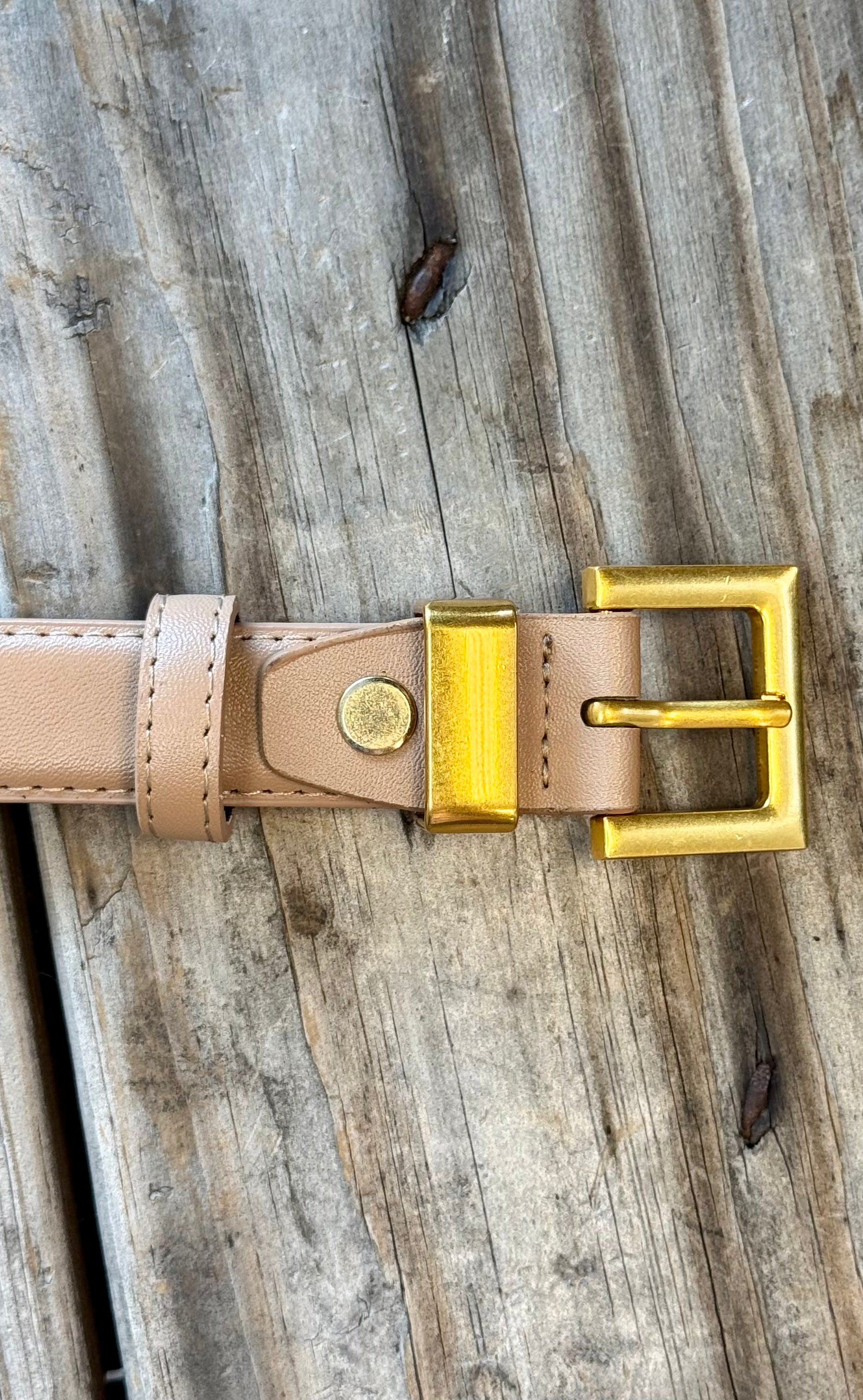 Tan Square Leather Belt-Belts-Fame-The Silo Boutique, Women's Fashion Boutique Located in Warren and Grand Forks North Dakota