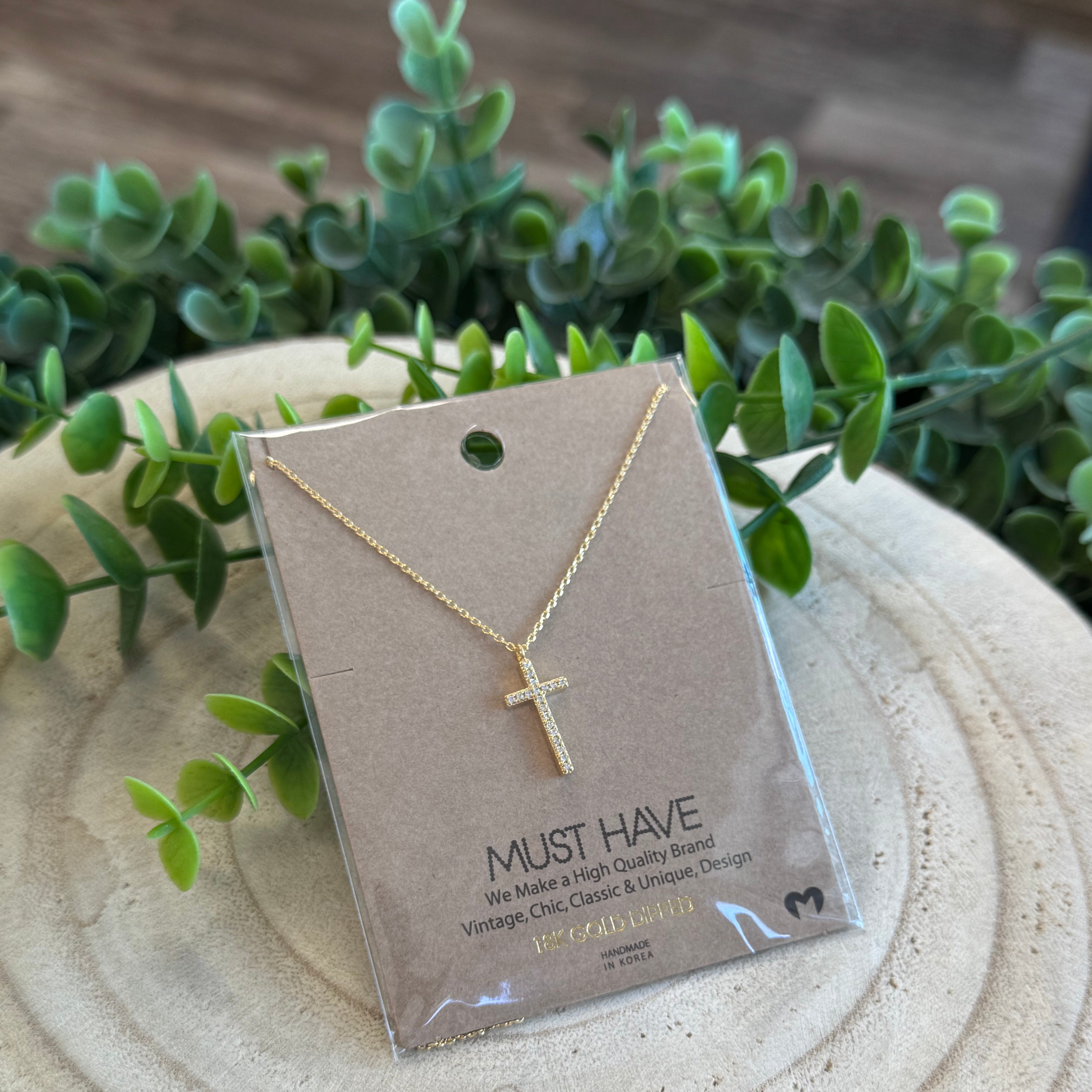 Must Have Pave Cross Necklace-Necklaces-Fame-The Silo Boutique, Women's Fashion Boutique Located in Warren and Grand Forks North Dakota