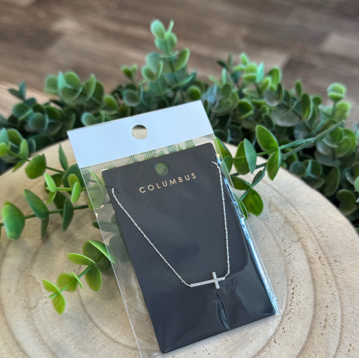 Columbus Stone Side Cross Necklace-Necklaces-Fame-The Silo Boutique, Women's Fashion Boutique Located in Warren and Grand Forks North Dakota