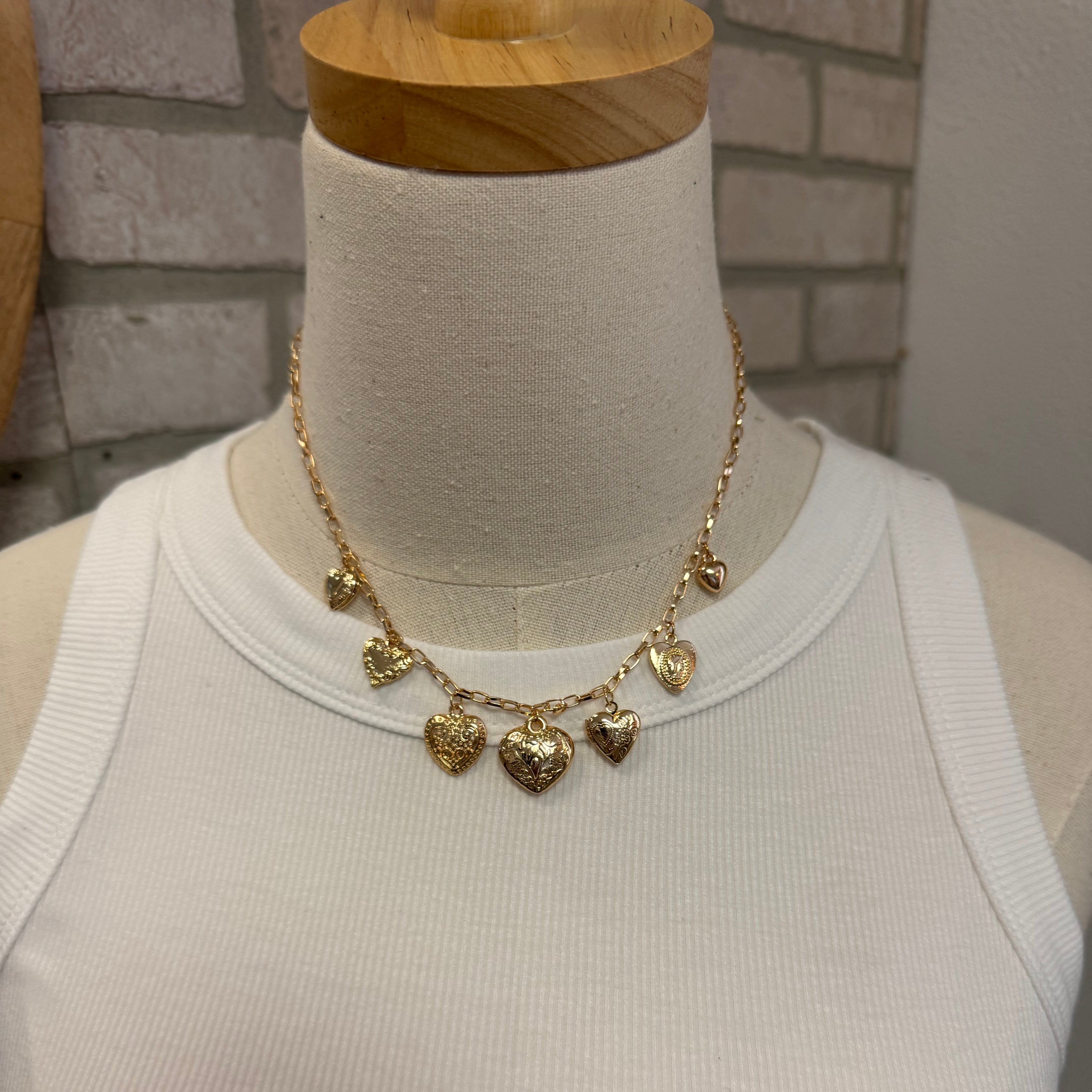 Hammered Gold Heart Charm Necklace-Necklaces-Fame-The Silo Boutique, Women's Fashion Boutique Located in Warren and Grand Forks North Dakota