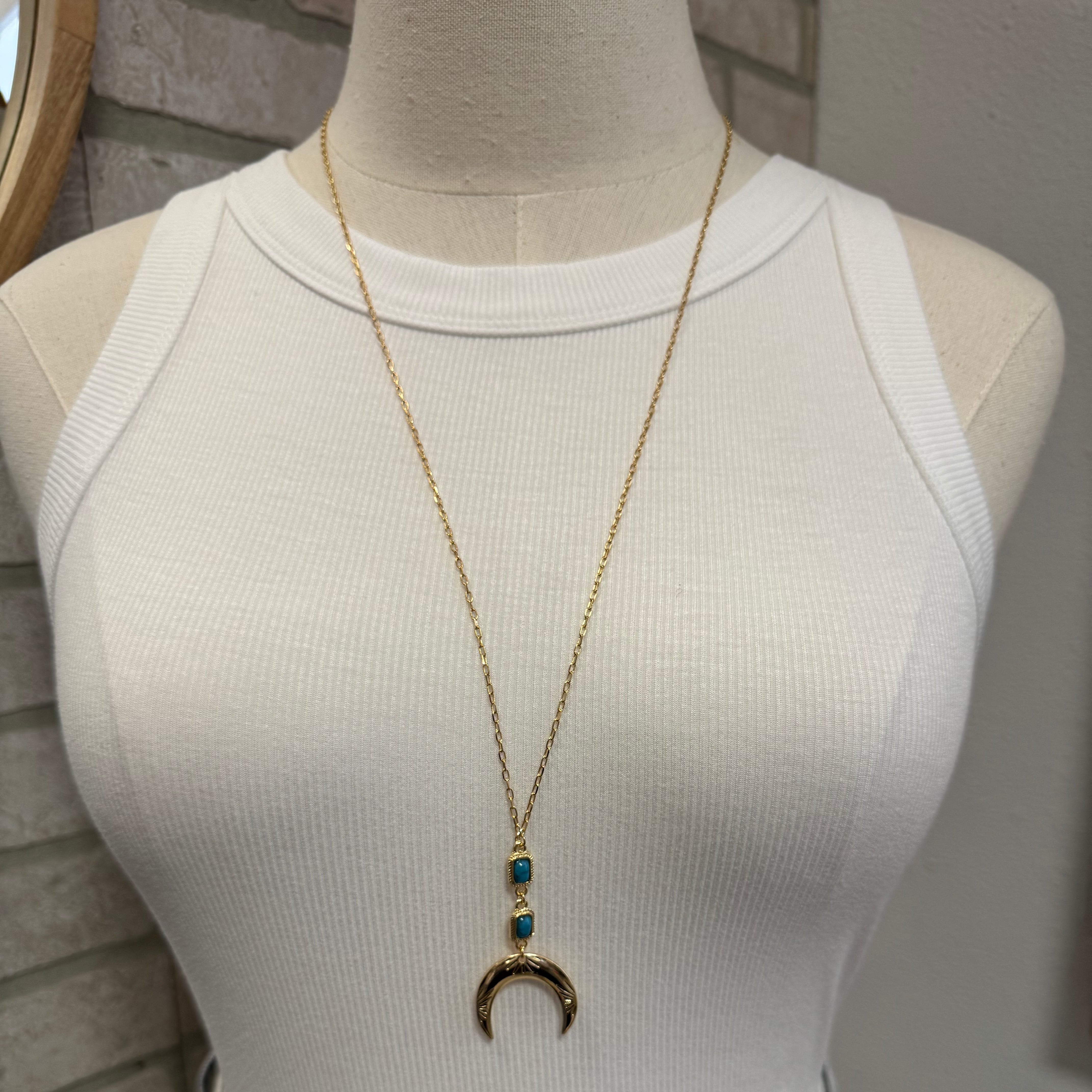Long Crescent and Turquoise Necklace-Necklaces-Fame-The Silo Boutique, Women's Fashion Boutique Located in Warren and Grand Forks North Dakota