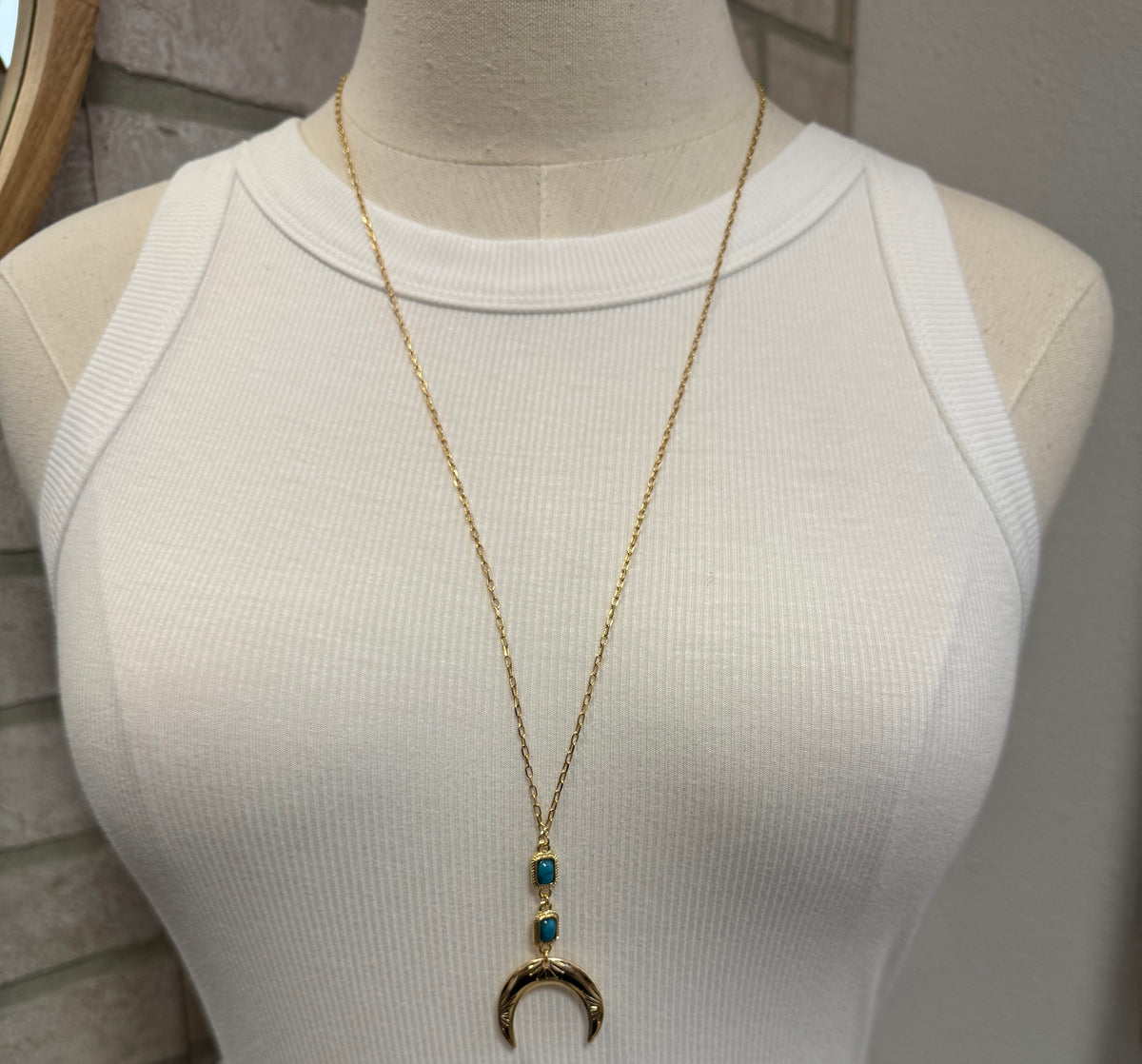 Long Crescent and Turquoise Necklace-Necklaces-Fame-The Silo Boutique, Women's Fashion Boutique Located in Warren and Grand Forks North Dakota