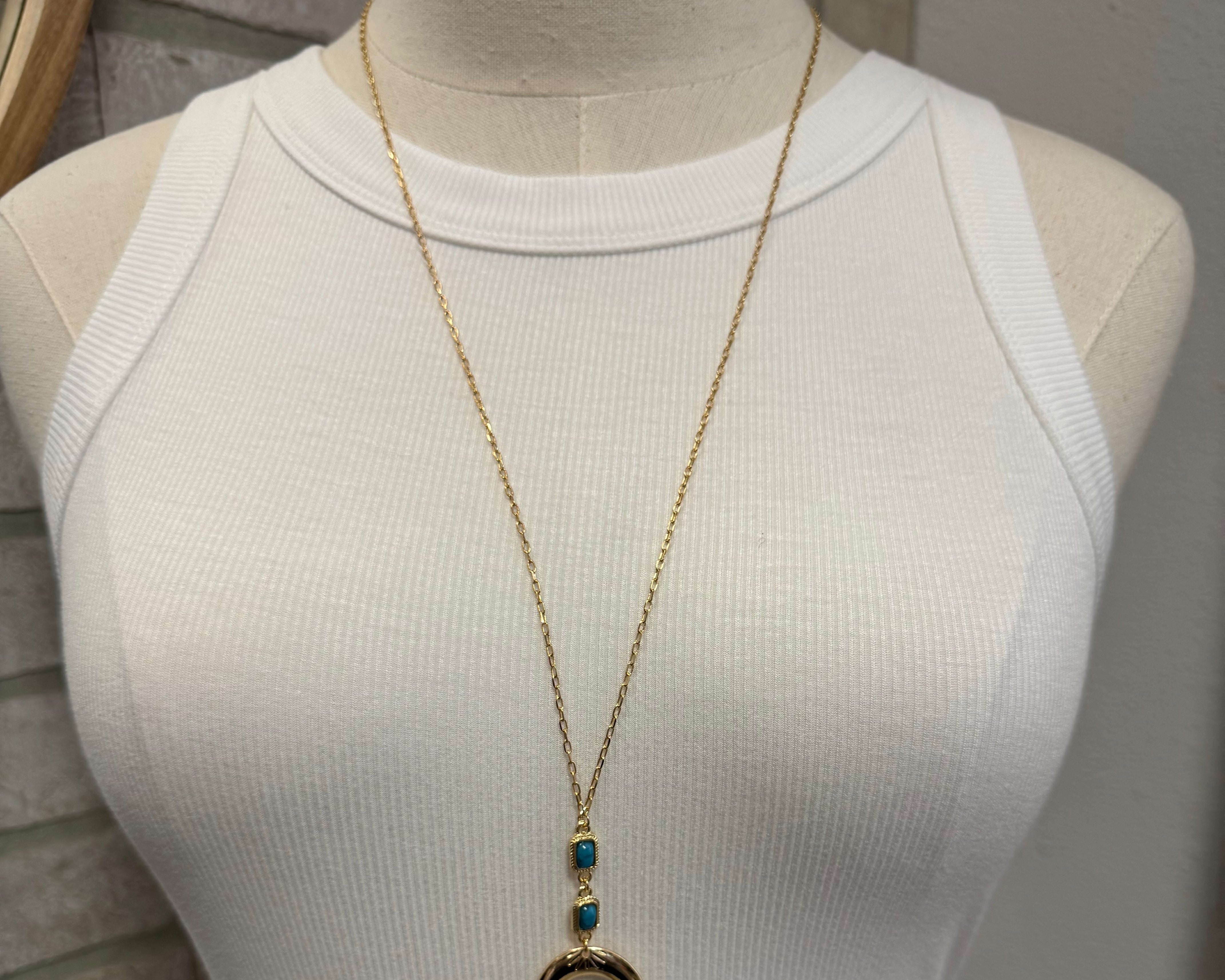 Long Crescent and Turquoise Necklace-Necklaces-Fame-The Silo Boutique, Women's Fashion Boutique Located in Warren and Grand Forks North Dakota