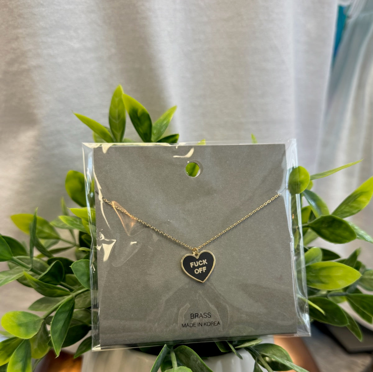 Fuck Off Black Heart Necklace-Necklaces-Fame-The Silo Boutique, Women's Fashion Boutique Located in Warren and Grand Forks North Dakota