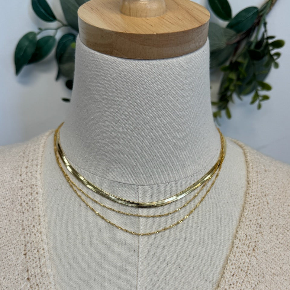 Layered Herringbone Choker Necklace-Necklaces-Fame-The Silo Boutique, Women's Fashion Boutique Located in Warren and Grand Forks North Dakota