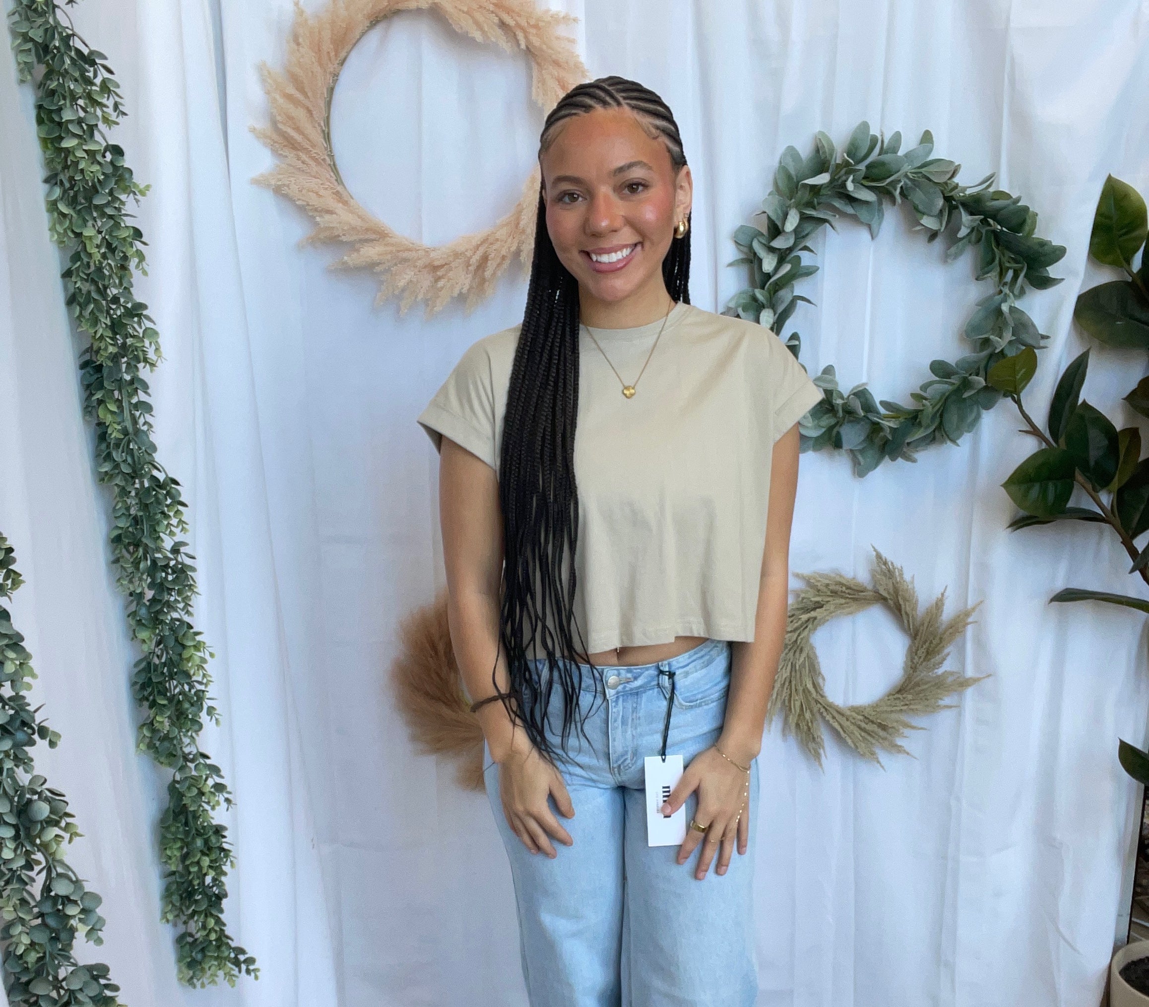 Miou Muse Cuffed Sleeve Top-Stone-Short Sleeve Tops-miou muse-The Silo Boutique, Women's Fashion Boutique Located in Warren and Grand Forks North Dakota