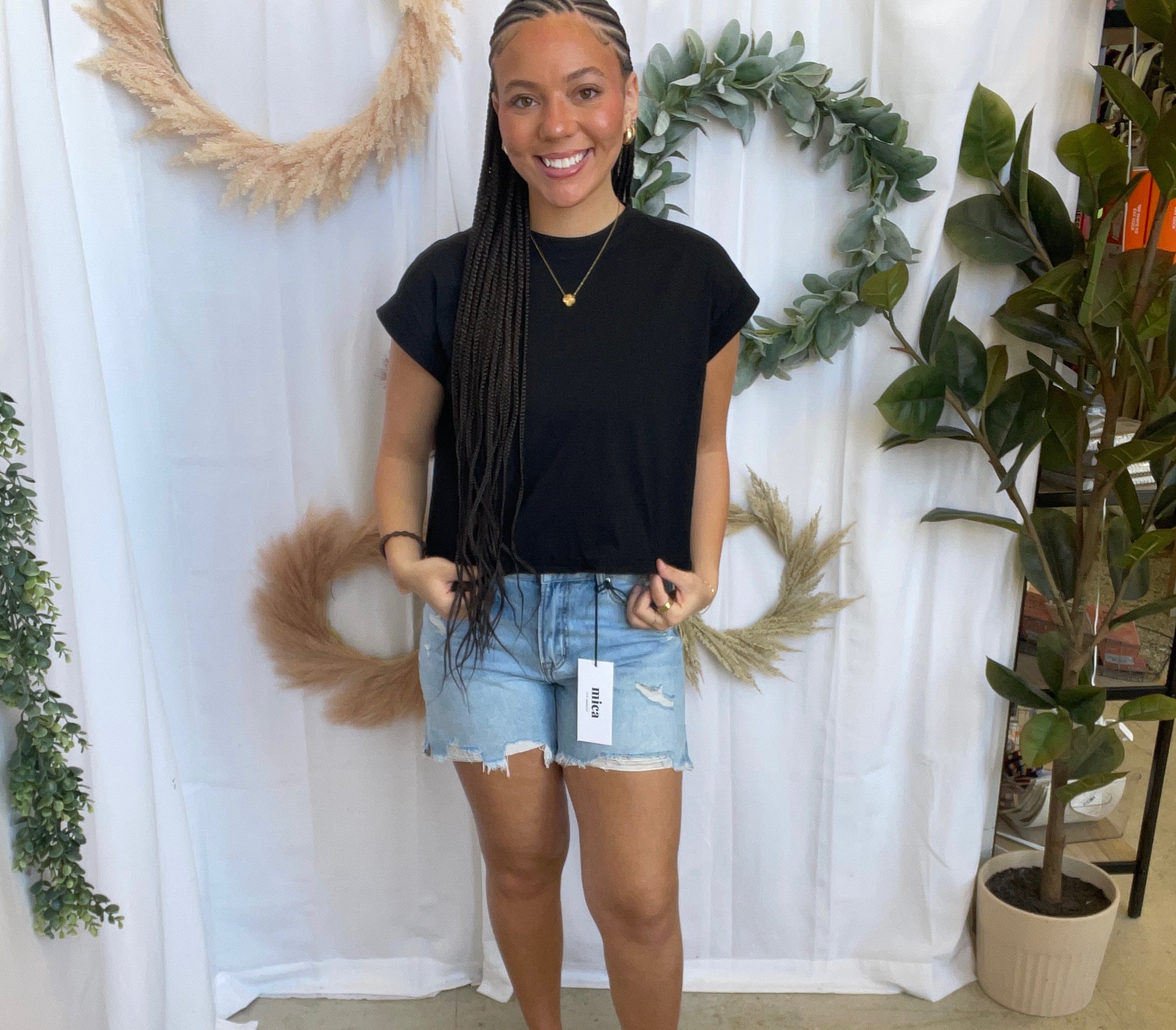Miou Muse Cuffed Sleeve Top-Black-Short Sleeve Tops-miou muse-The Silo Boutique, Women's Fashion Boutique Located in Warren and Grand Forks North Dakota