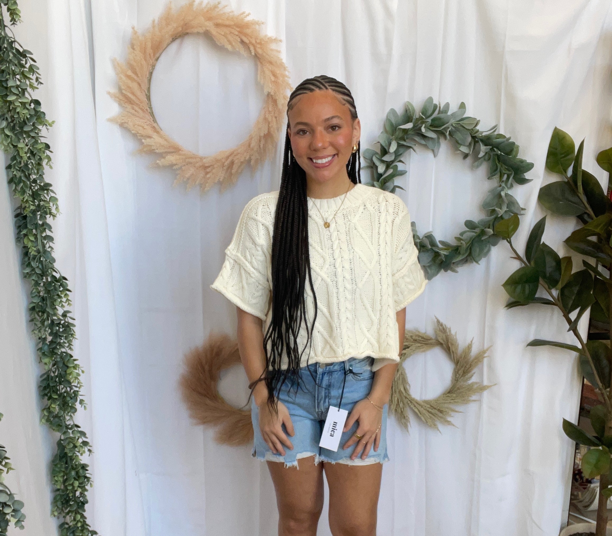 Lisa Cable Short Sleeve Sweater Top-Cream-Short Sleeve Tops-lelis-The Silo Boutique, Women's Fashion Boutique Located in Warren and Grand Forks North Dakota