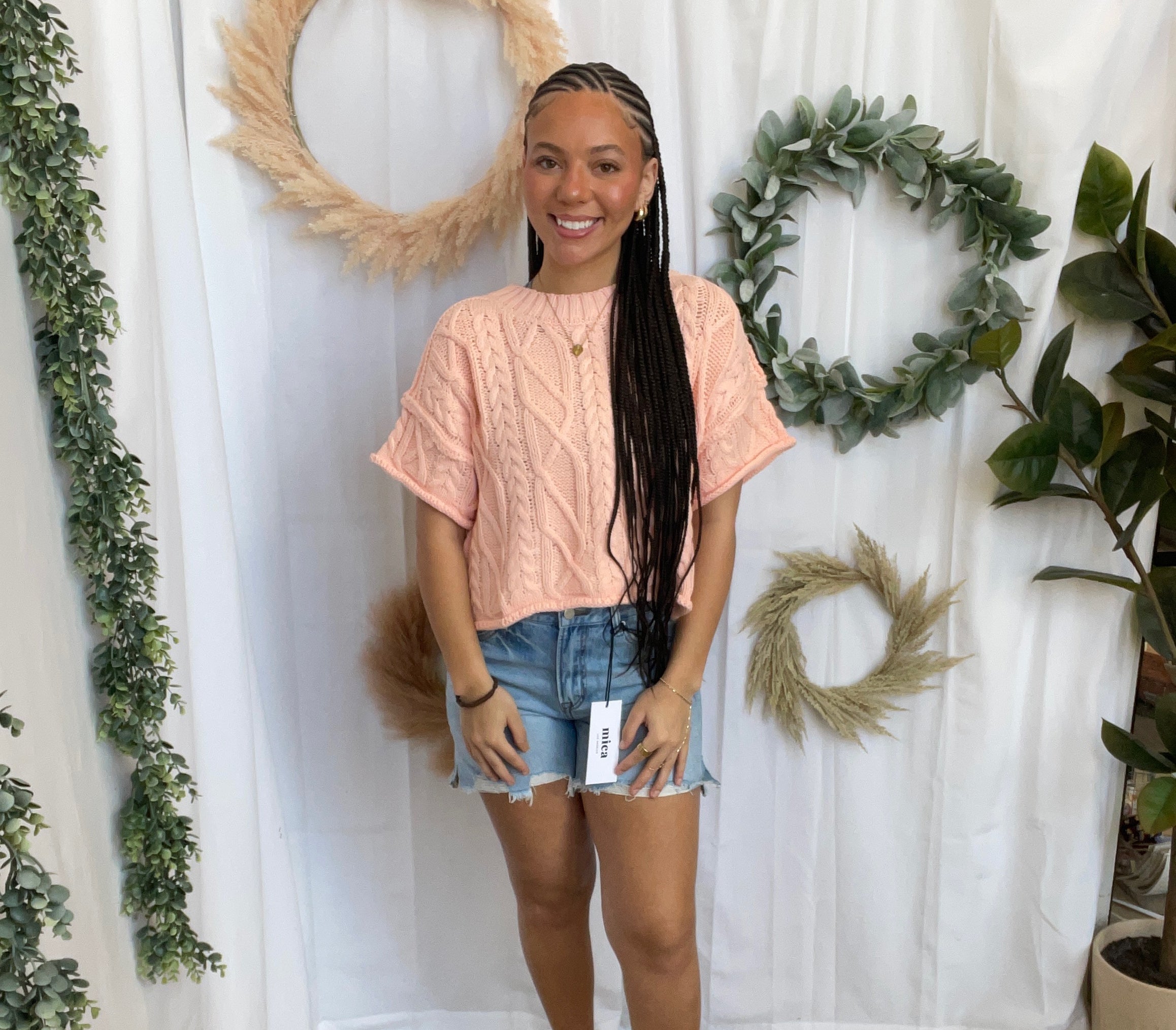 Lisa Cable Short Sleeve Sweater Top-Sorbet-Short Sleeve Tops-lelis-The Silo Boutique, Women's Fashion Boutique Located in Warren and Grand Forks North Dakota