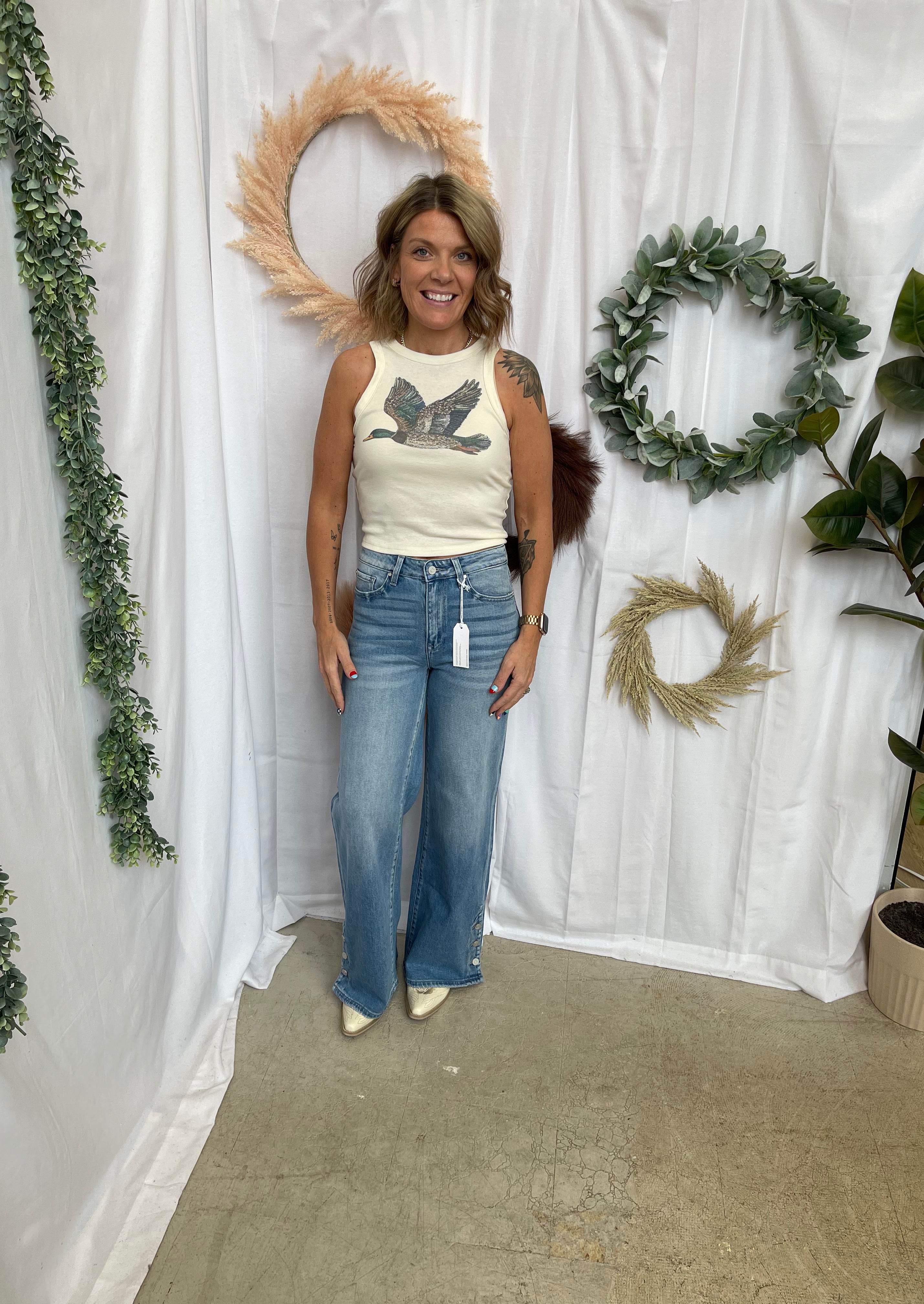 The Duck Cream Tank Top-Tank Tops-walking A-The Silo Boutique, Women's Fashion Boutique Located in Warren and Grand Forks North Dakota