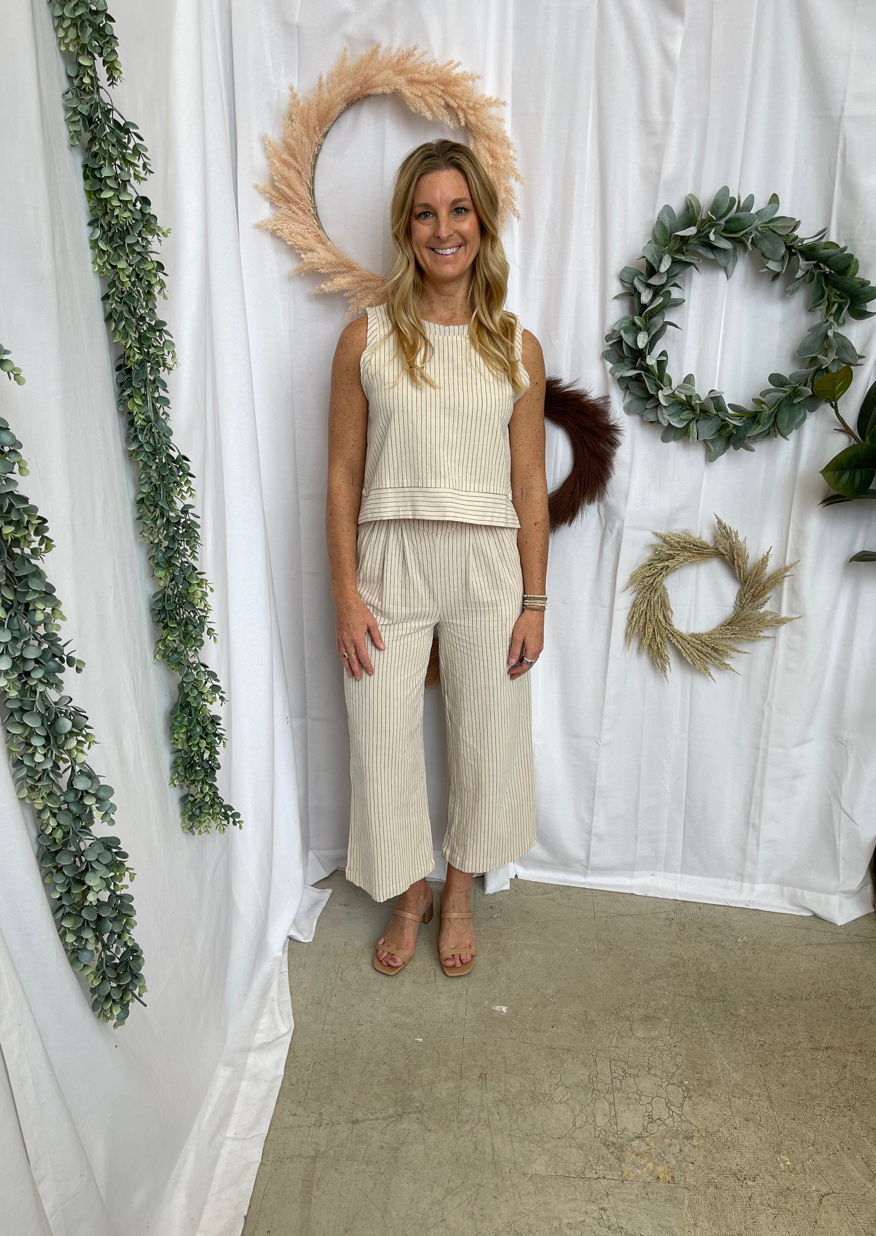 Jane Linen Set-Oatmeal Stripe-Outfit Sets-very j-The Silo Boutique, Women's Fashion Boutique Located in Warren and Grand Forks North Dakota