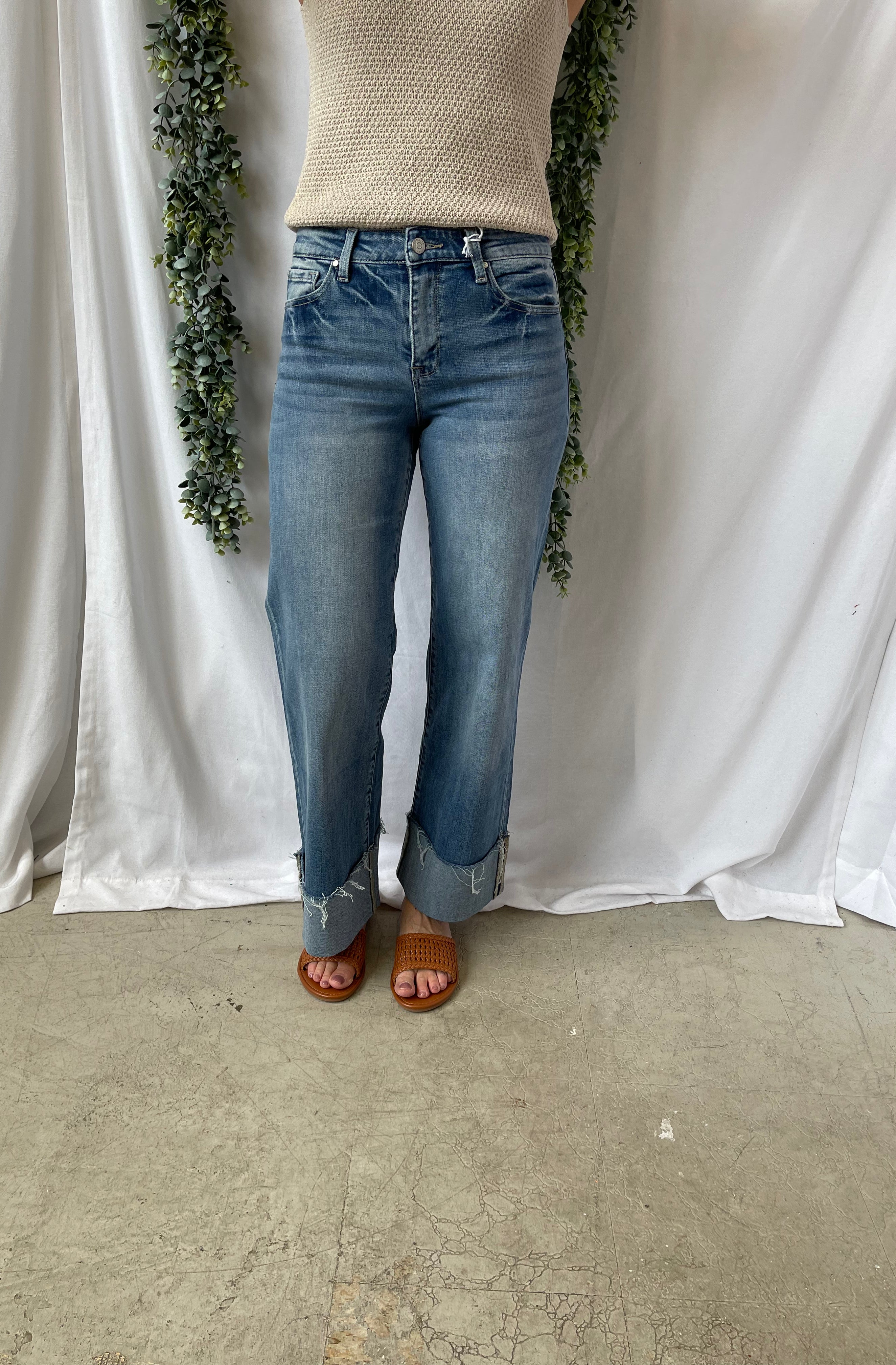 Petra Cuffed Hem Wide Leg Jeans-Jeans-petra-The Silo Boutique, Women's Fashion Boutique Located in Warren and Grand Forks North Dakota