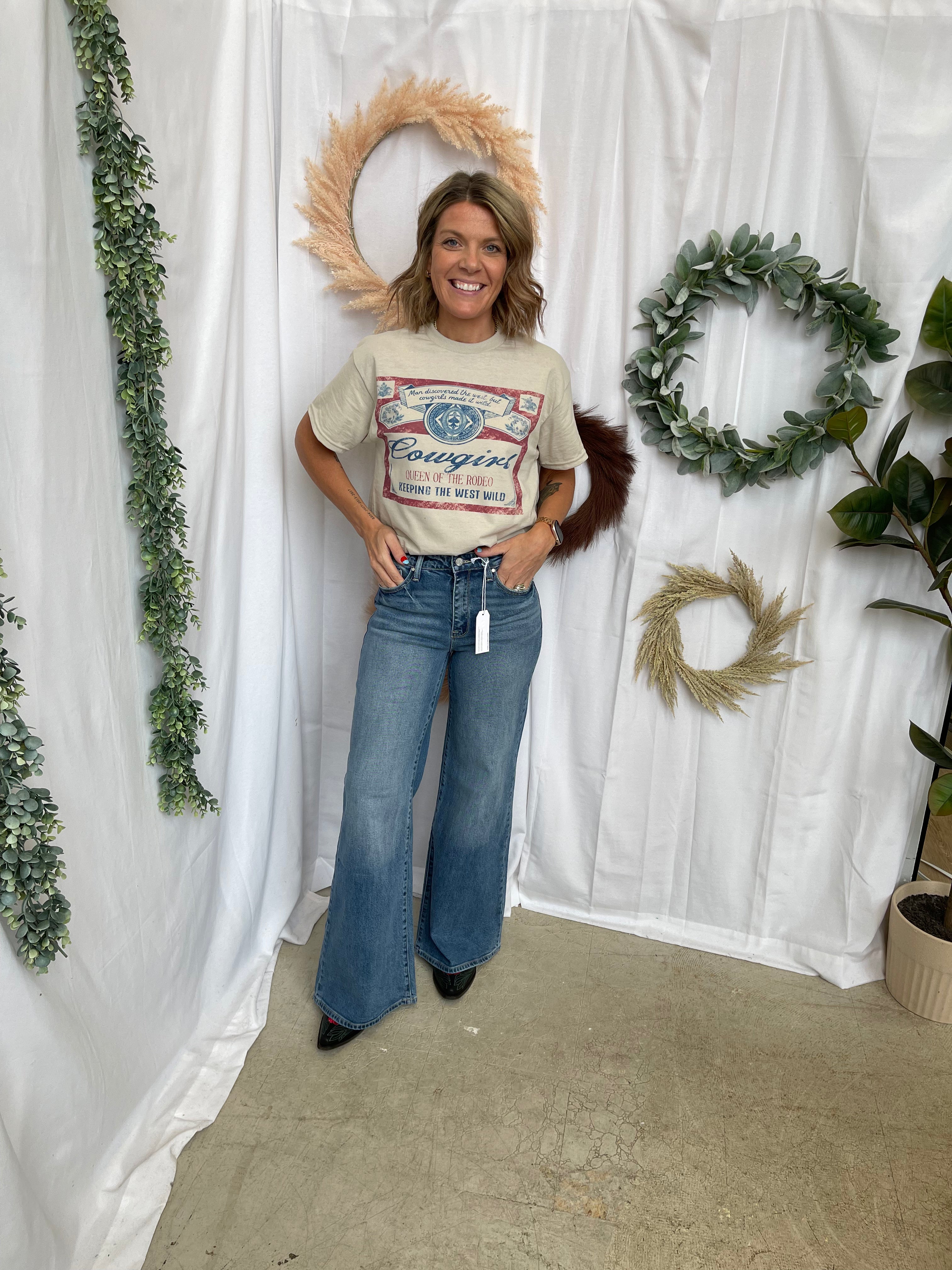 The Cowgirl Tee-Sand-Graphic Tees-walking A-The Silo Boutique, Women's Fashion Boutique Located in Warren and Grand Forks North Dakota