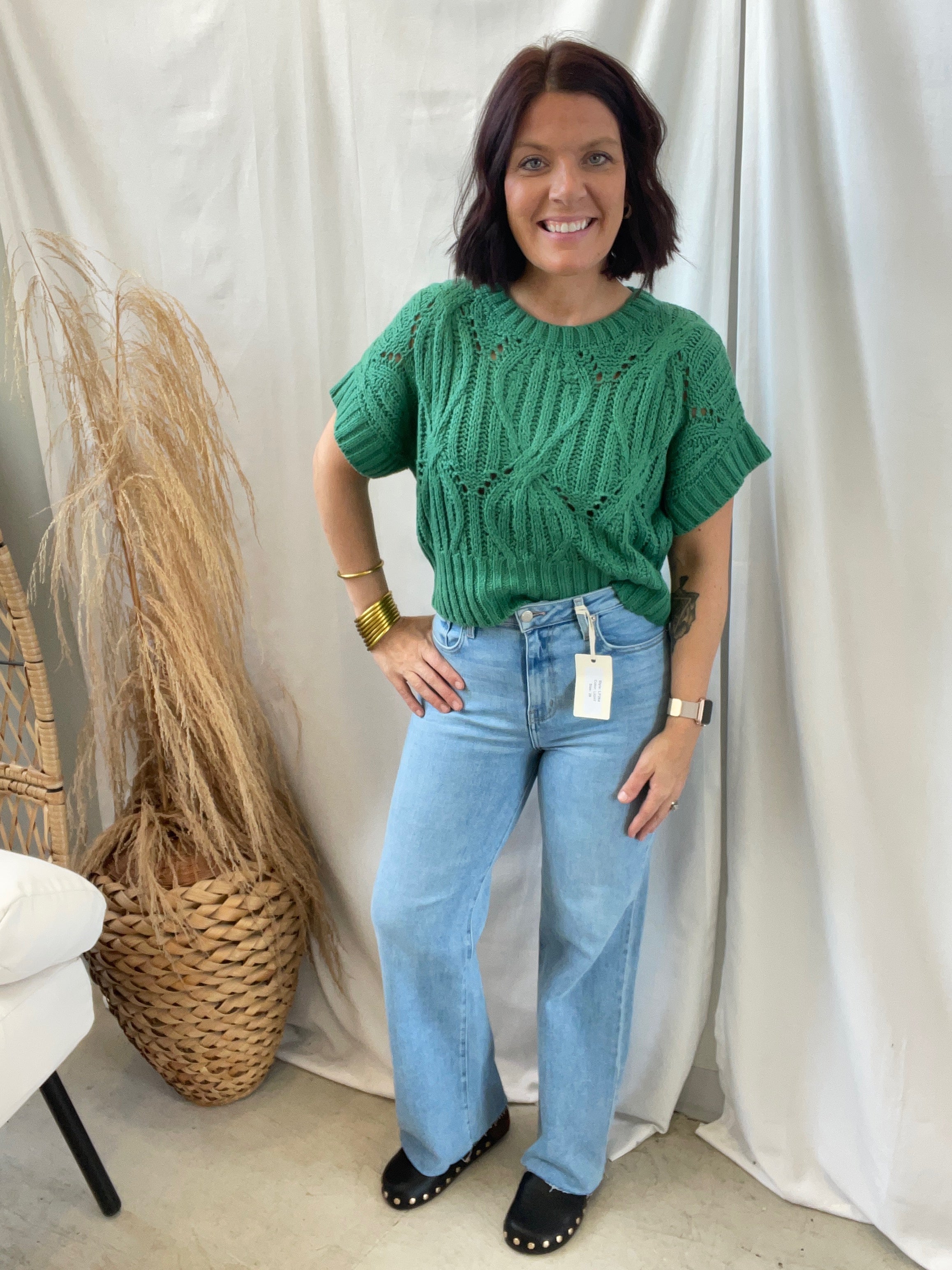 Green Short Sleeve Sweater-Short Sleeve Tops-by together-The Silo Boutique, Women's Fashion Boutique Located in Warren and Grand Forks North Dakota