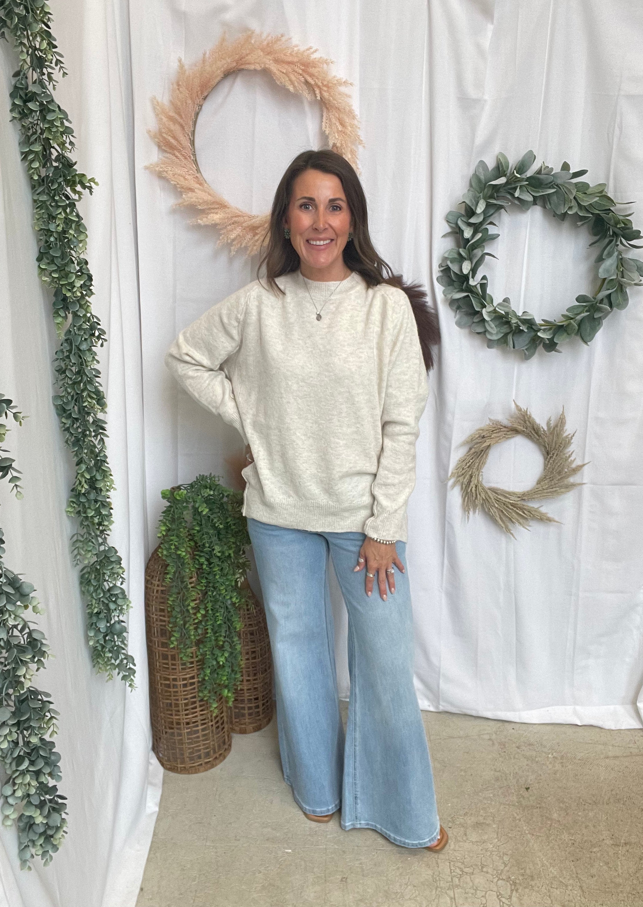 Morgan High Low Hem Sweater-Oatmeal-Cardigans-staccato-The Silo Boutique, Women's Fashion Boutique Located in Warren and Grand Forks North Dakota
