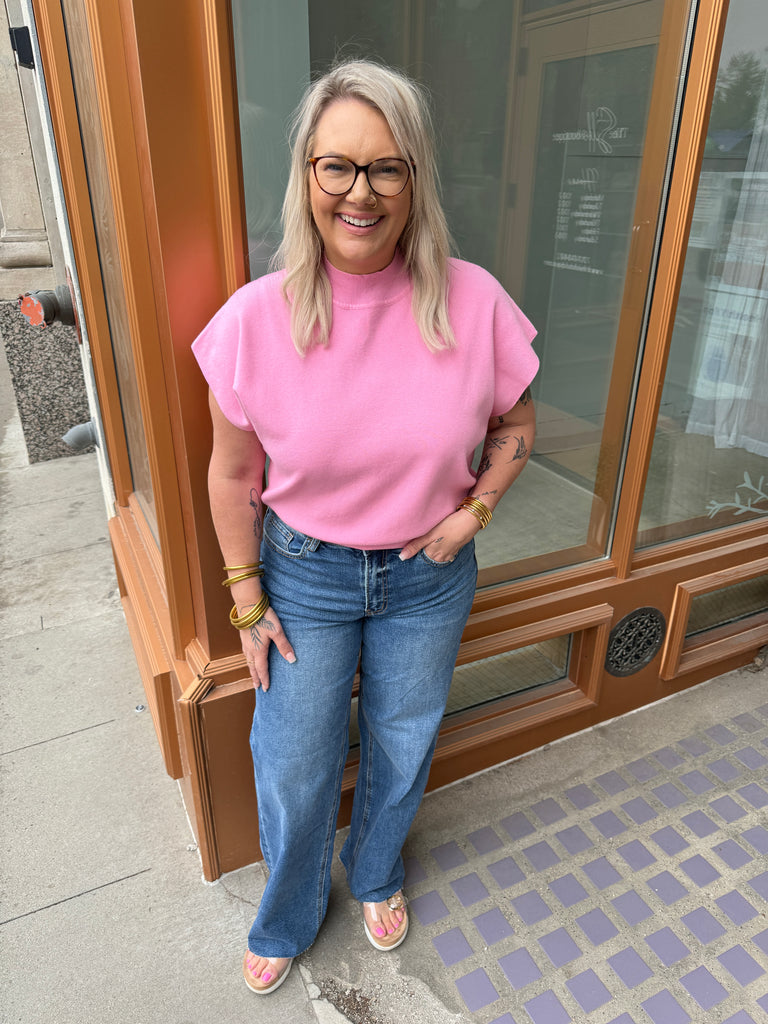 Pink Mock Short Sleeve Sweater Top-Short Sleeve Tops-eesome-The Silo Boutique, Women's Fashion Boutique Located in Warren and Grand Forks North Dakota