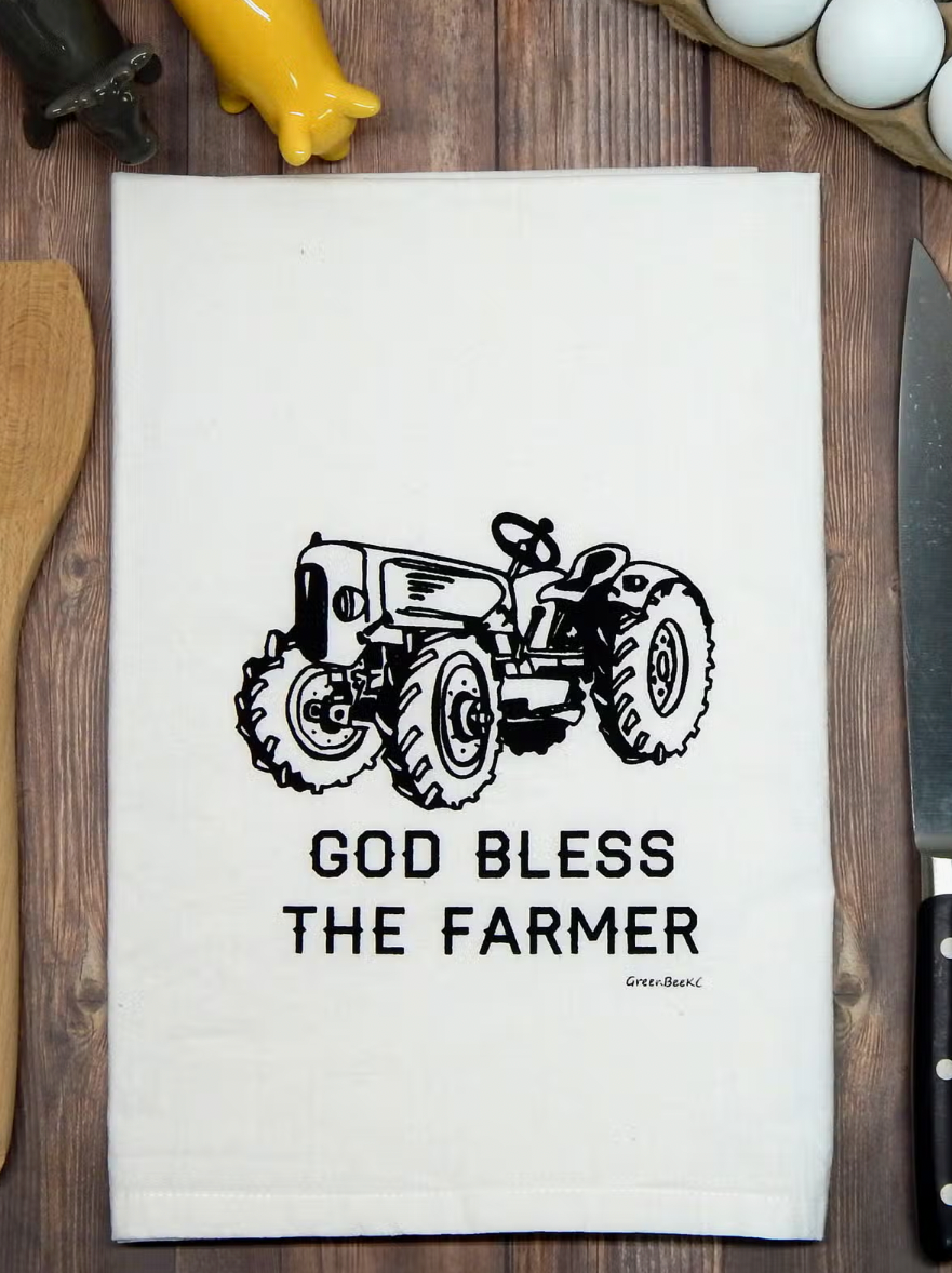 God Bless The Farmer Flour Sack Tea Towel-Tea Towels-Green Bee-The Silo Boutique, Women's Fashion Boutique Located in Warren and Grand Forks North Dakota