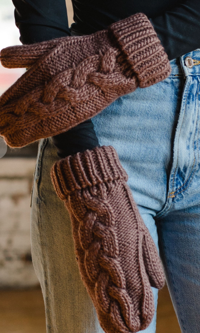 Panache Brown Braided Knit Mittens-Gloves & Mittens-panache-The Silo Boutique, Women's Fashion Boutique Located in Warren and Grand Forks North Dakota