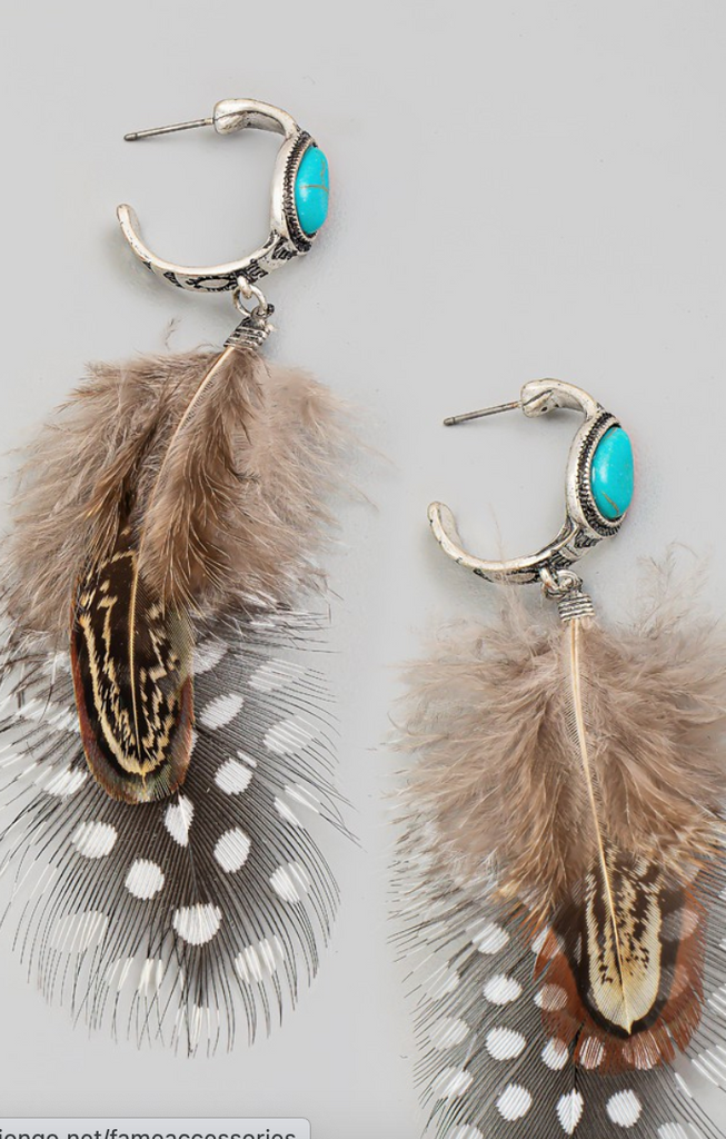 Hoop Feather Drop Earrings-earrings-Fame-The Silo Boutique, Women's Fashion Boutique Located in Warren and Grand Forks North Dakota