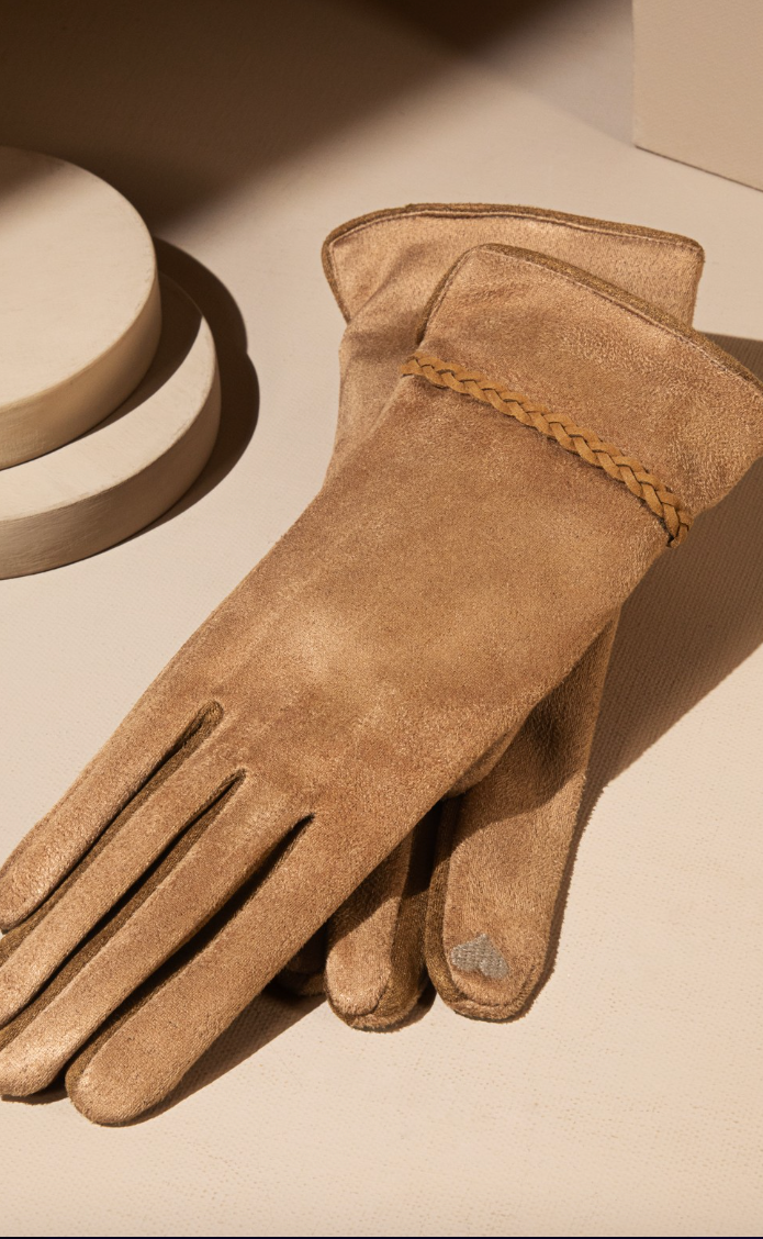 Suede Braided Smart Touch Gloves-Gloves & Mittens-urbanista-The Silo Boutique, Women's Fashion Boutique Located in Warren and Grand Forks North Dakota