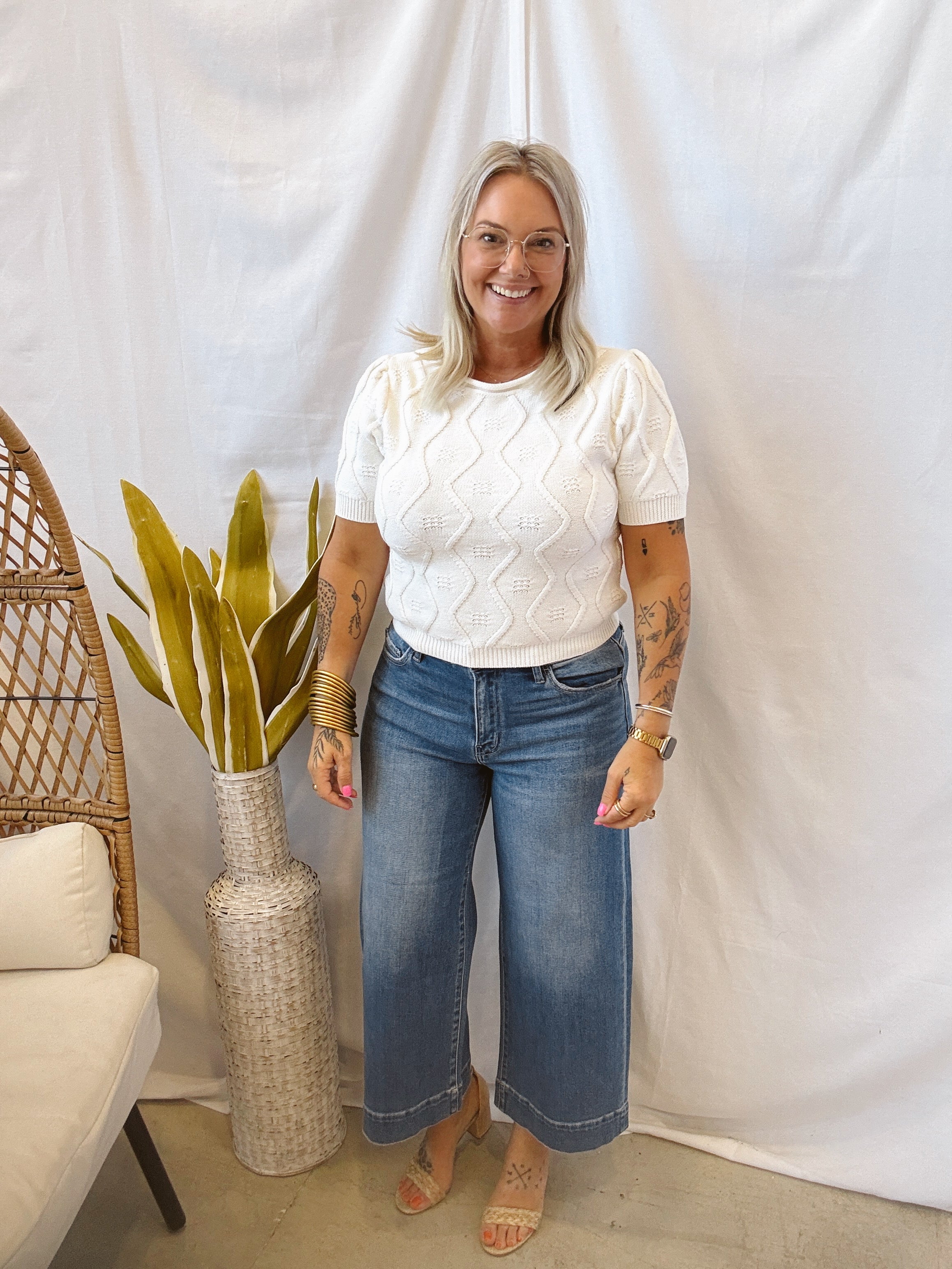 Off White Textured Short Sleeve Top-Short Sleeve Tops-listicle-The Silo Boutique, Women's Fashion Boutique Located in Warren and Grand Forks North Dakota