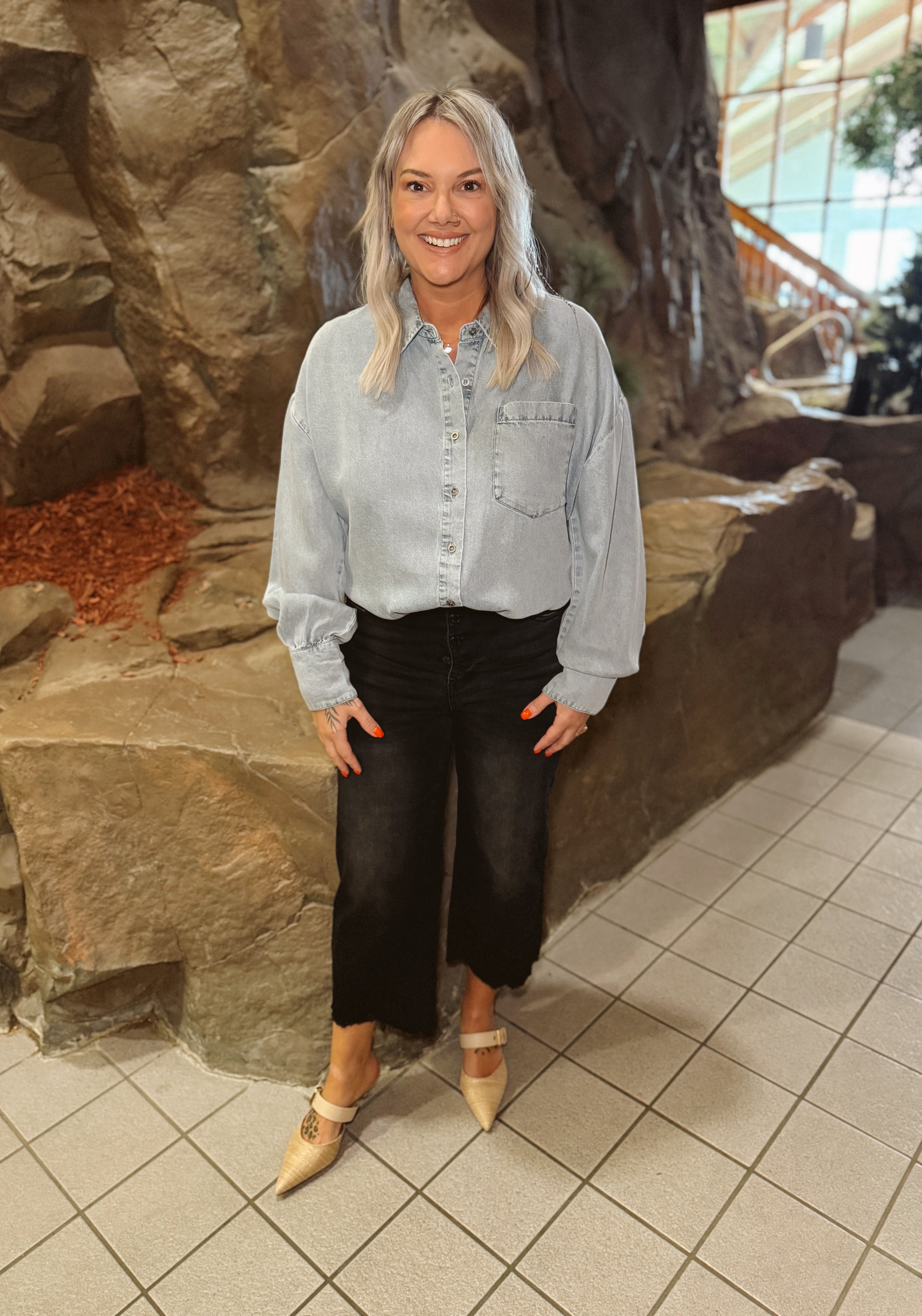 Tencel Oversized Denim Top-Long Sleeve Tops-mystree-The Silo Boutique, Women's Fashion Boutique Located in Warren and Grand Forks North Dakota