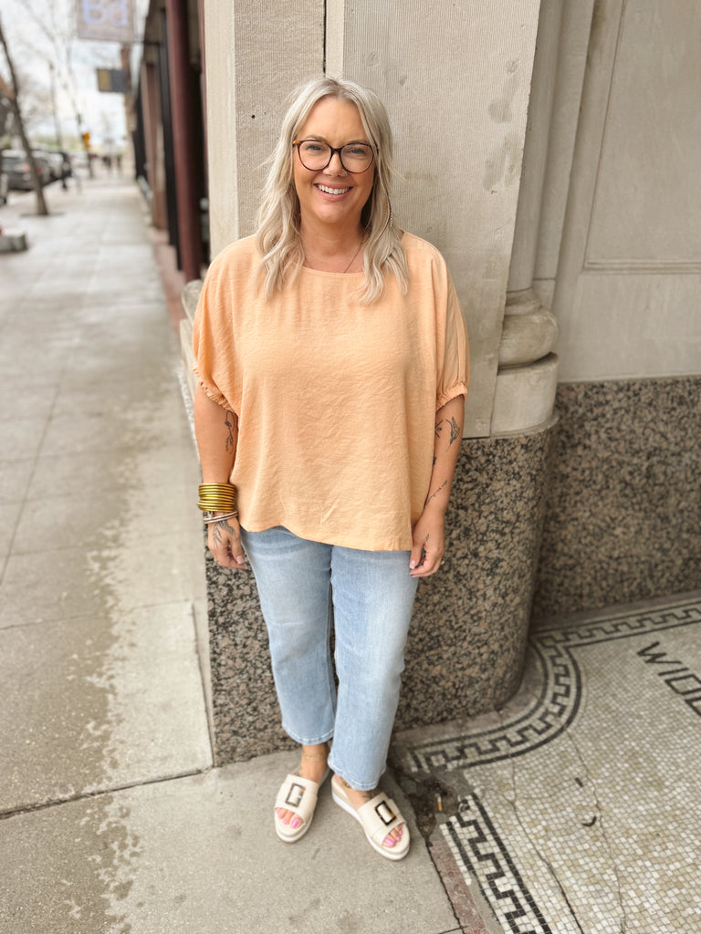Bella Peach Loose Fit Top-Short Sleeve Tops-eesome-The Silo Boutique, Women's Fashion Boutique Located in Warren and Grand Forks North Dakota