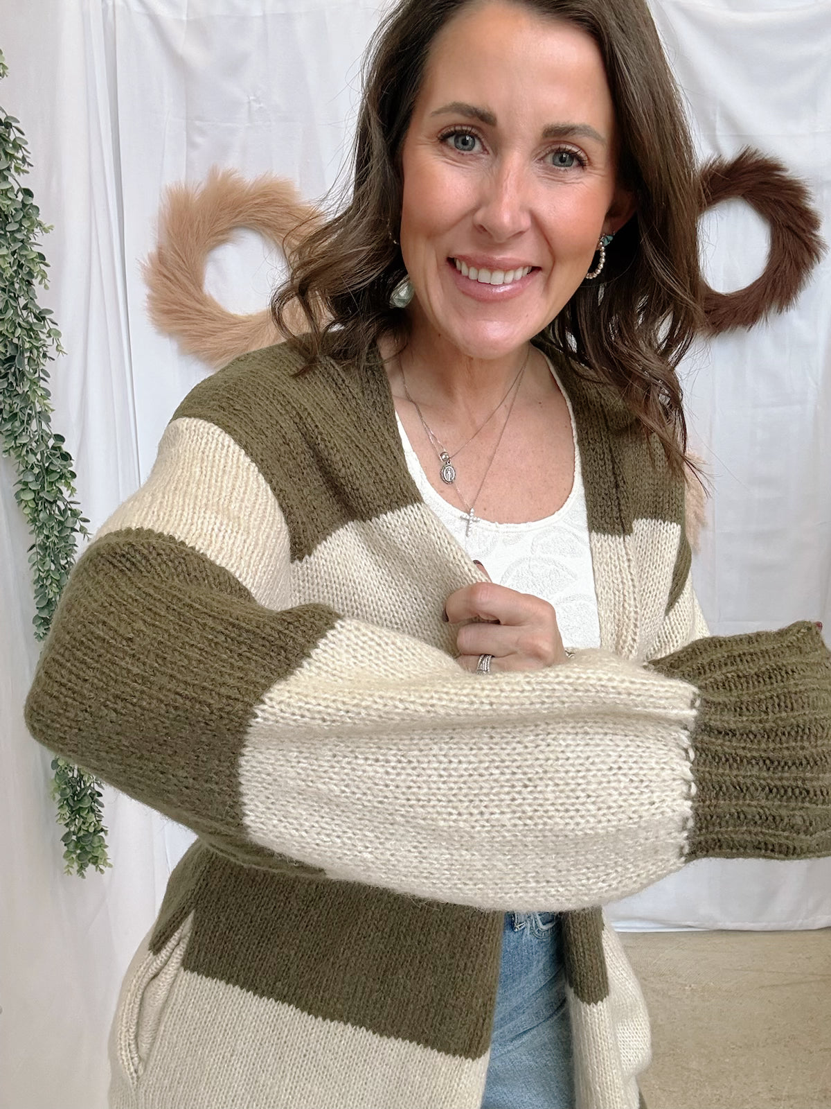 Kori Stripe Cardigan-Olive-Cardigans-forte-The Silo Boutique, Women's Fashion Boutique Located in Warren and Grand Forks North Dakota