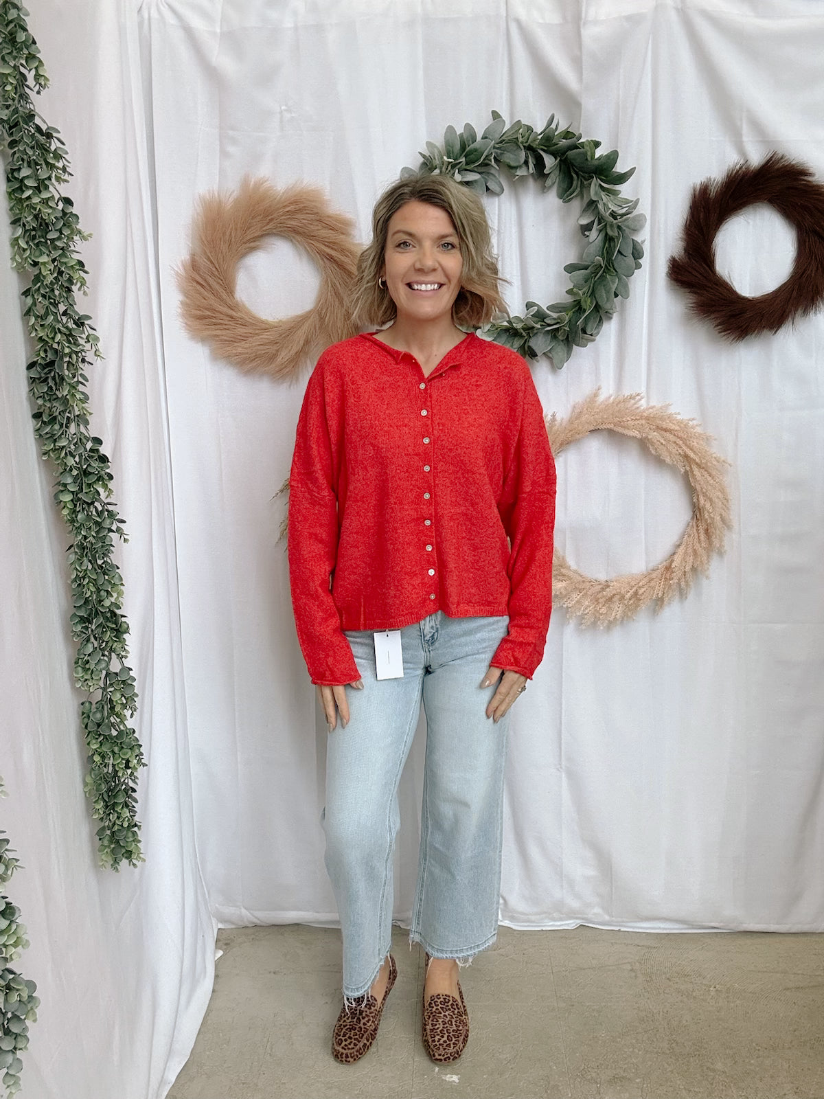 Melanie Button Down Cardigan-Red-Cardigans-merci-The Silo Boutique, Women's Fashion Boutique Located in Warren and Grand Forks North Dakota