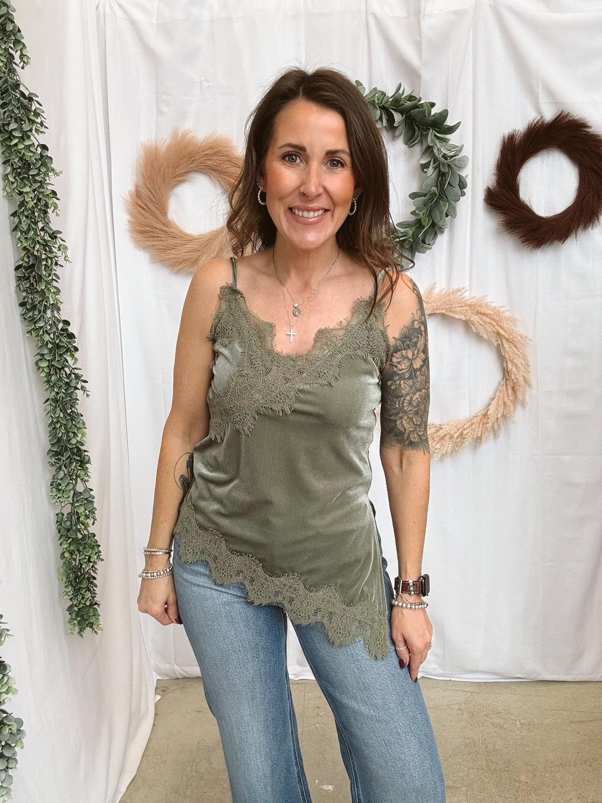 Bailey Velvet Lace Cami-Mint-Cami-bailey rose-The Silo Boutique, Women's Fashion Boutique Located in Warren and Grand Forks North Dakota