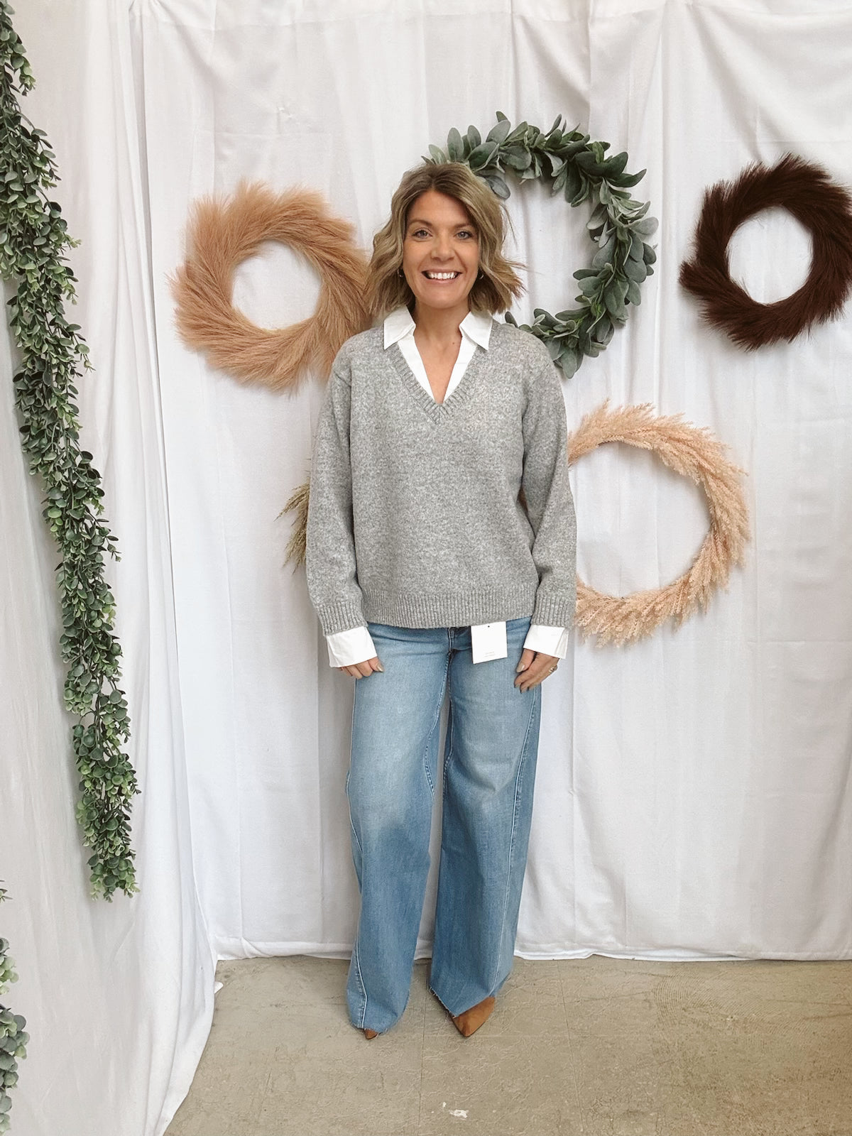Collared Layered Look Sweater-Sweaters-skies are blue-The Silo Boutique, Women's Fashion Boutique Located in Warren and Grand Forks North Dakota