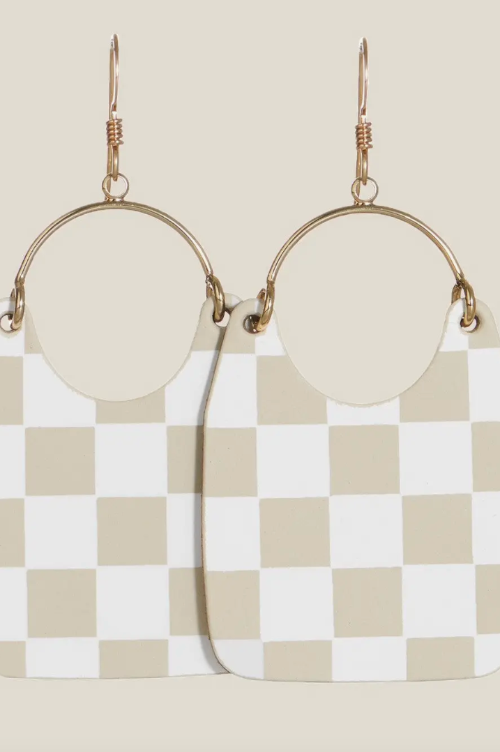 Nickel and Suede Ecru Check Earrings-Earrings-nickel and Suede-The Silo Boutique, Women's Fashion Boutique Located in Warren and Grand Forks North Dakota