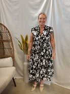 Black and White Floral Zip Dress-Final Sale-Dresses-she and sky-The Silo Boutique, Women's Fashion Boutique Located in Warren and Grand Forks North Dakota