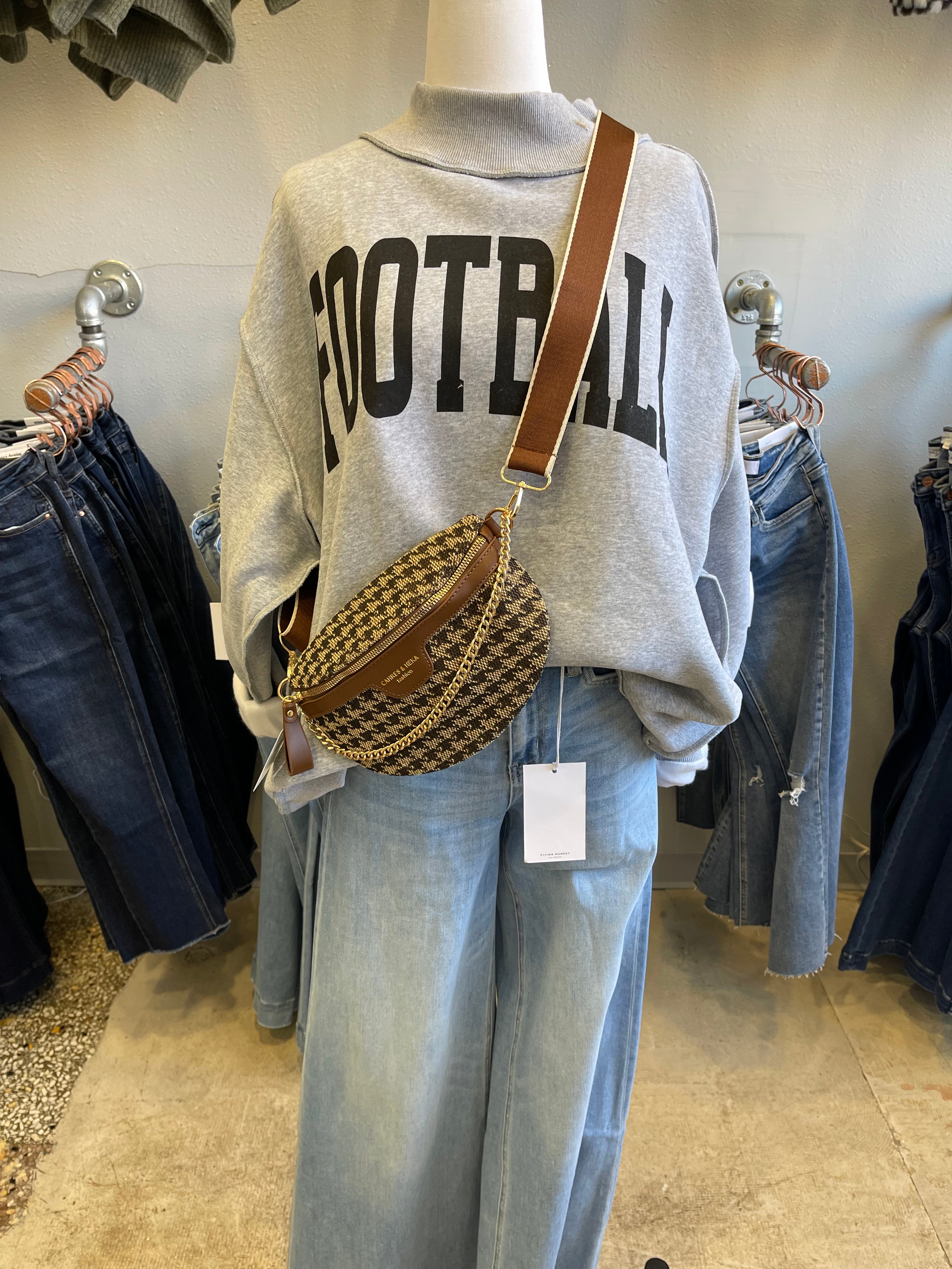 In the City Houndstooth Bum Bag-Brown-Purses-city-The Silo Boutique, Women's Fashion Boutique Located in Warren and Grand Forks North Dakota