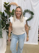 Natural Eyelet Sweater Top-Short Sleeve Tops-staccato-The Silo Boutique, Women's Fashion Boutique Located in Warren and Grand Forks North Dakota