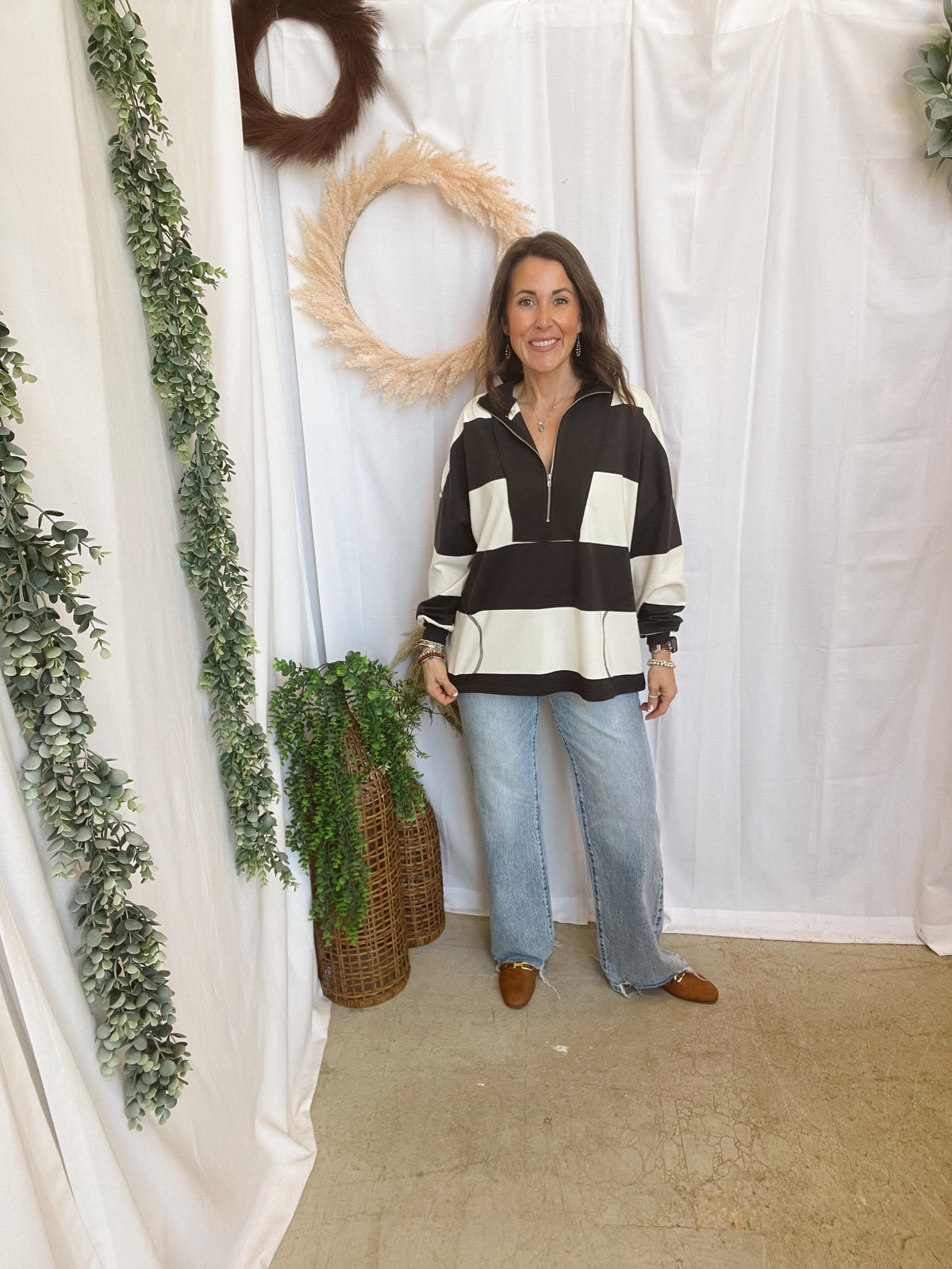 Willow Stripe Half Zip Top-Long Sleeve Tops-blu pepper-The Silo Boutique, Women's Fashion Boutique Located in Warren and Grand Forks North Dakota