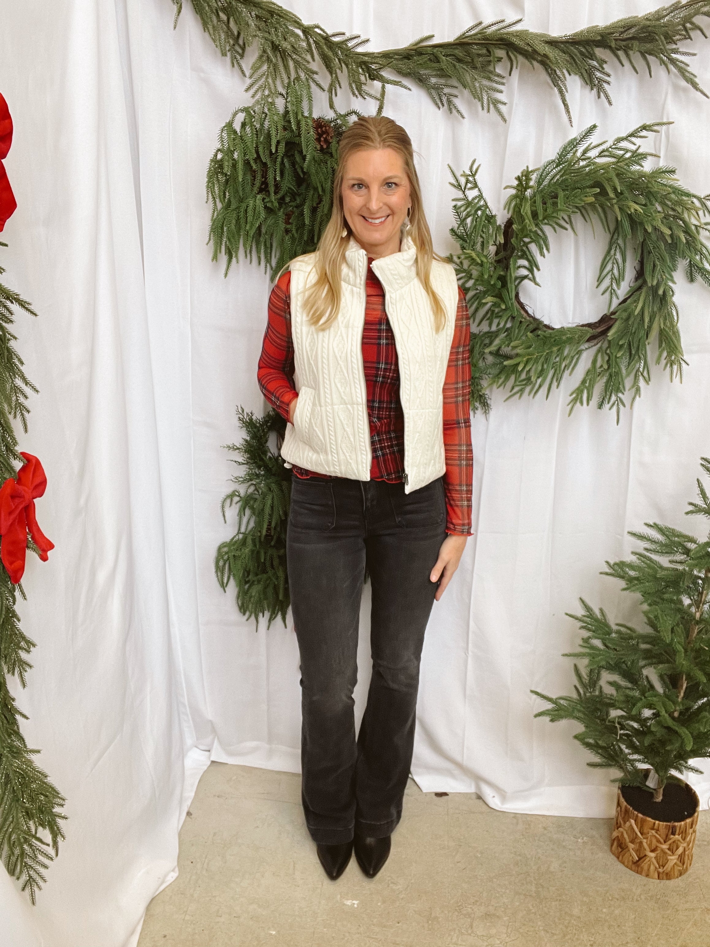 Be Cool Quilt Cable Vest-Cream-vests-be cool-The Silo Boutique, Women's Fashion Boutique Located in Warren and Grand Forks North Dakota