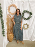 Elan Midi Denim Dress-Dresses-elan-The Silo Boutique, Women's Fashion Boutique Located in Warren and Grand Forks North Dakota