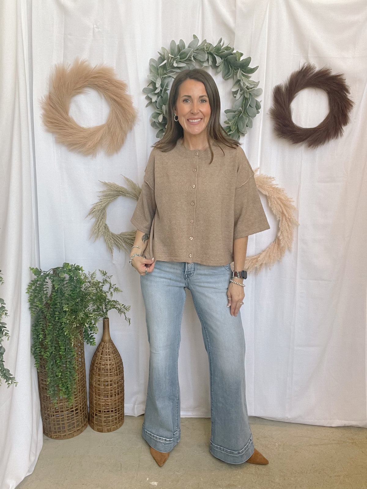 Quinn Quarter Sleeve Cardigan-Tan-Sweaters-hyfve-The Silo Boutique, Women's Fashion Boutique Located in Warren and Grand Forks North Dakota