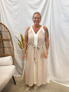 Tan with Ivory Lines Maxi Dress-Final Sale-Dresses-entro-The Silo Boutique, Women's Fashion Boutique Located in Warren and Grand Forks North Dakota