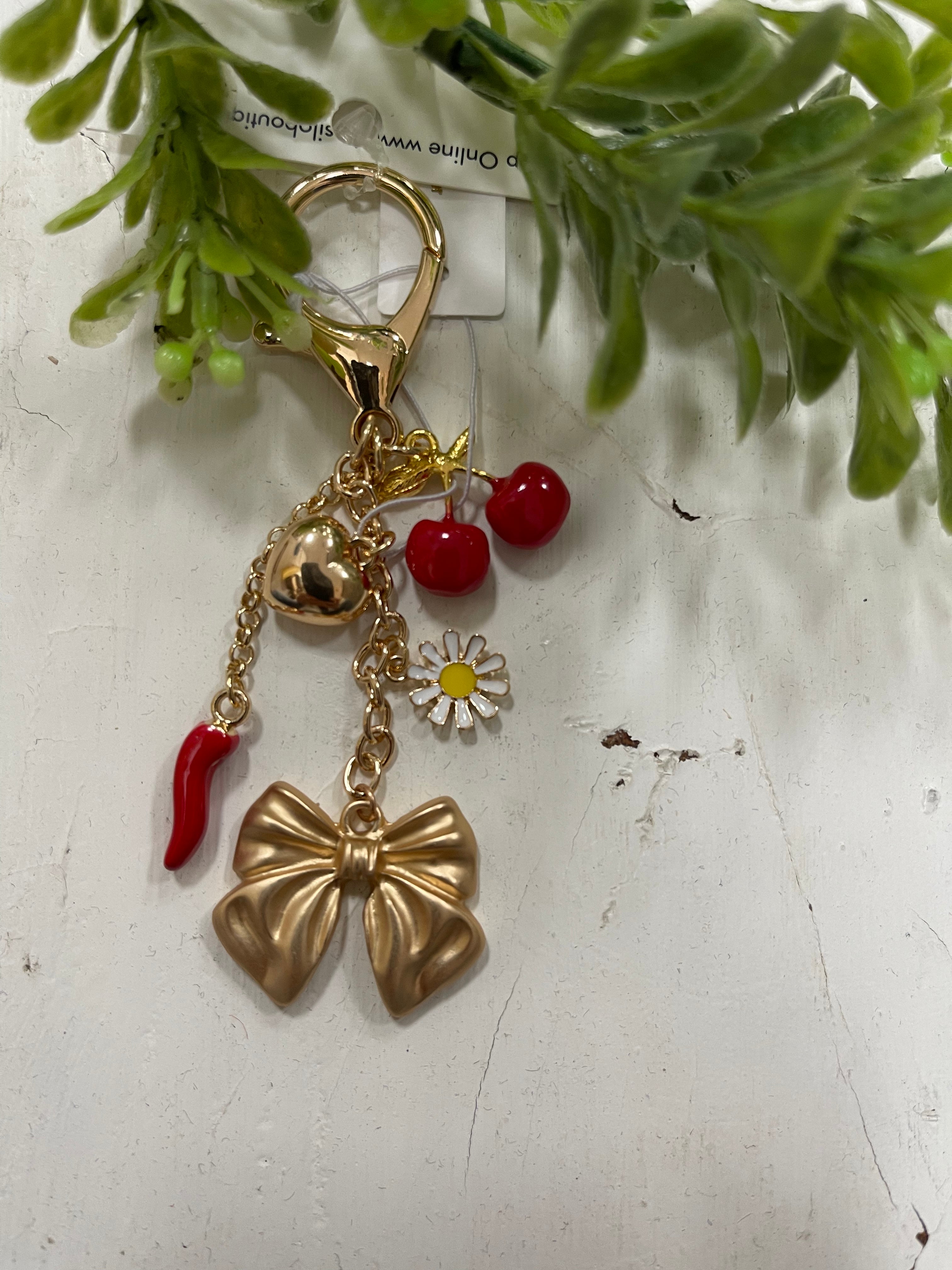 Cherry Red Pepper Bow Charms Charm Chain-Keychains-joss-The Silo Boutique, Women's Fashion Boutique Located in Warren and Grand Forks North Dakota