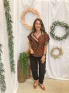 Annabelle Brown Floral Top-Short Sleeve Tops-ENTRO-The Silo Boutique, Women's Fashion Boutique Located in Warren and Grand Forks North Dakota