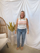 Mocha Mix Striped Crochet Tank Top-Short Sleeve Tops-staccato-The Silo Boutique, Women's Fashion Boutique Located in Warren and Grand Forks North Dakota