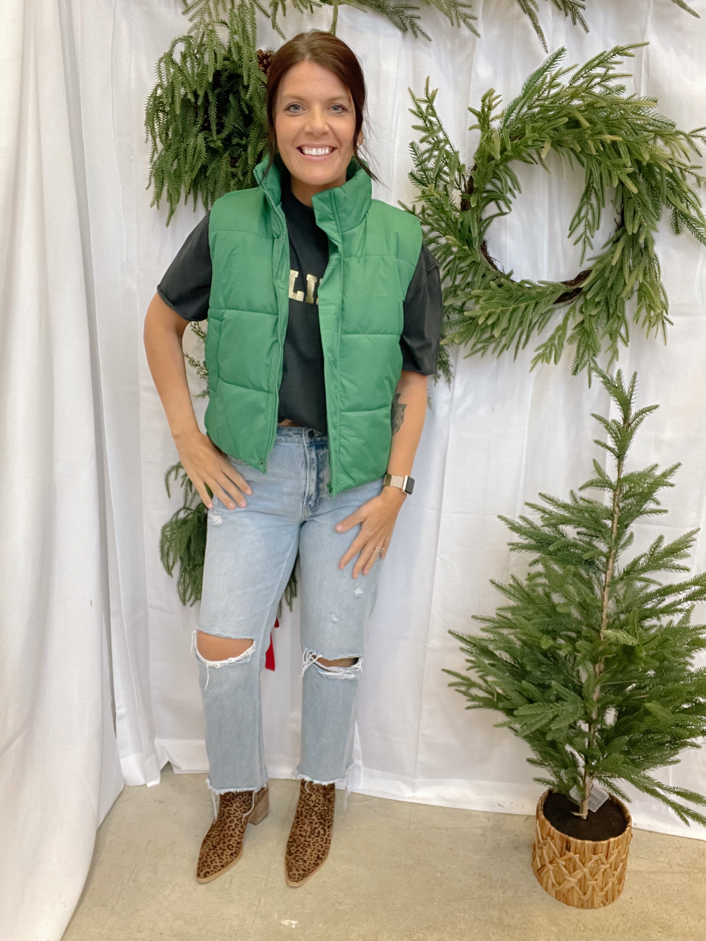Classic Vest-Green-Vests-panaache-The Silo Boutique, Women's Fashion Boutique Located in Warren and Grand Forks North Dakota